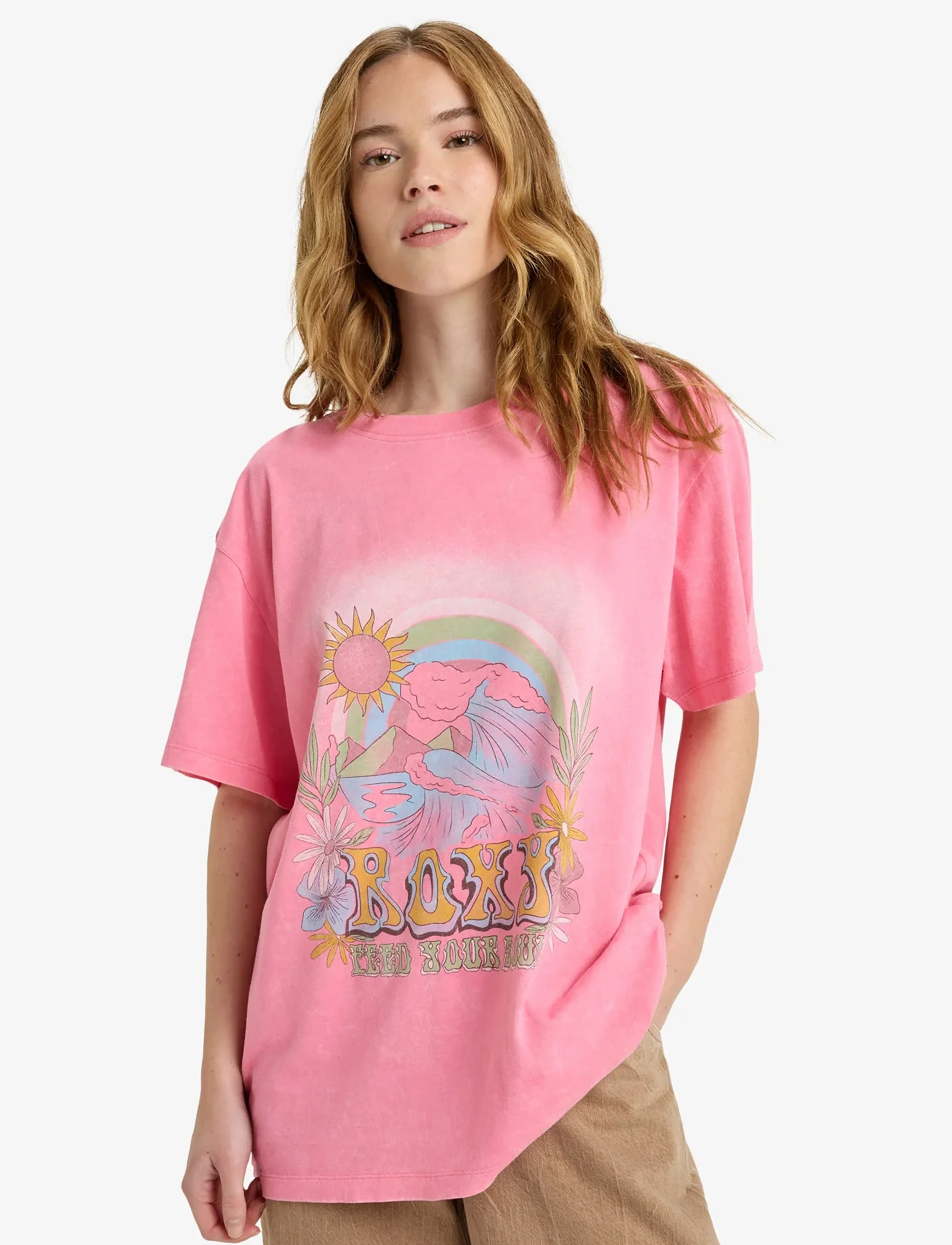 Roxy SUNNYOVERSIZE OPTIC WASH - Sporttoppar - PINK COSMOS / pink/rose