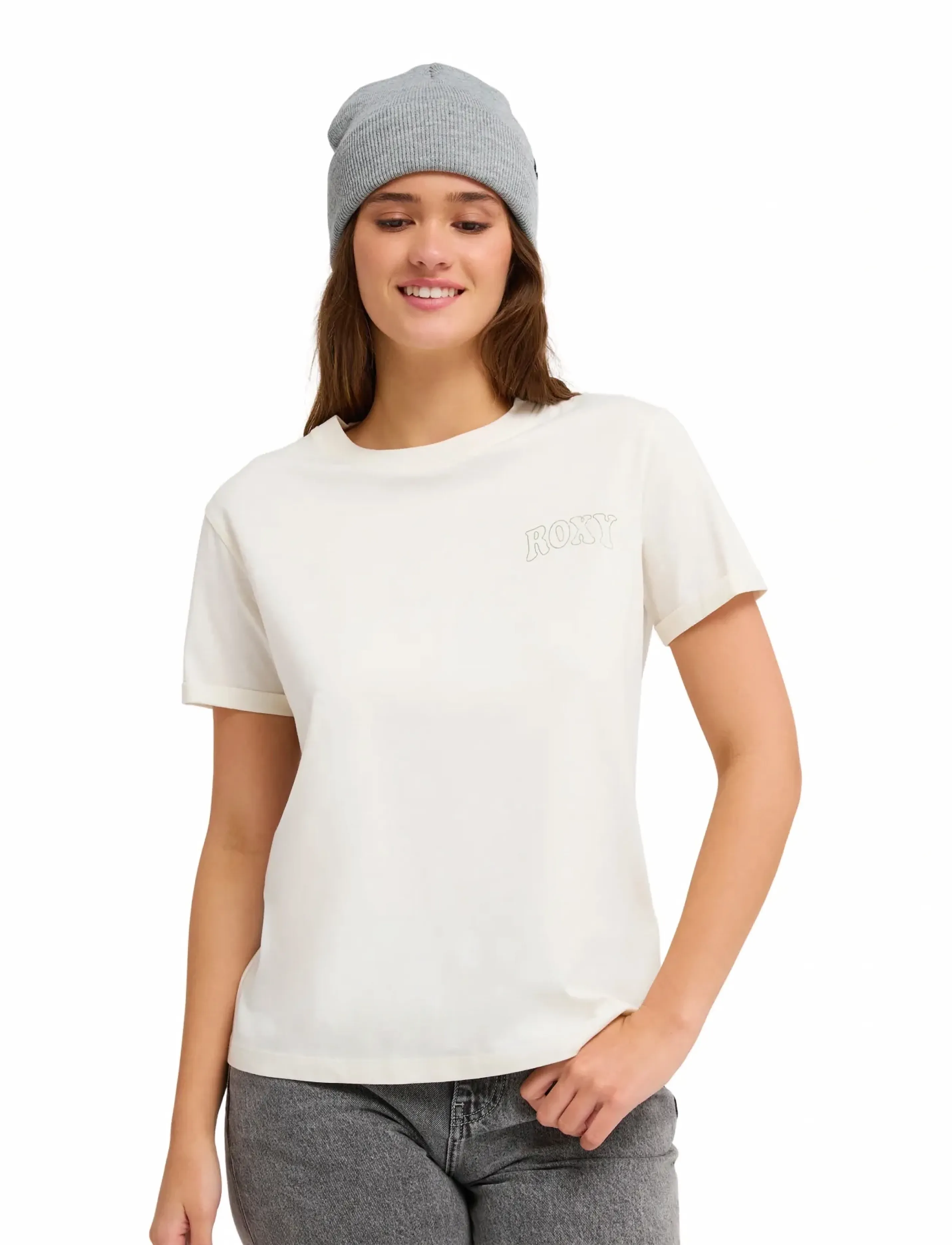 Roxy Oceanregular Fb, Damen, Kurzarm T-Shirt, Creme, Gr.L