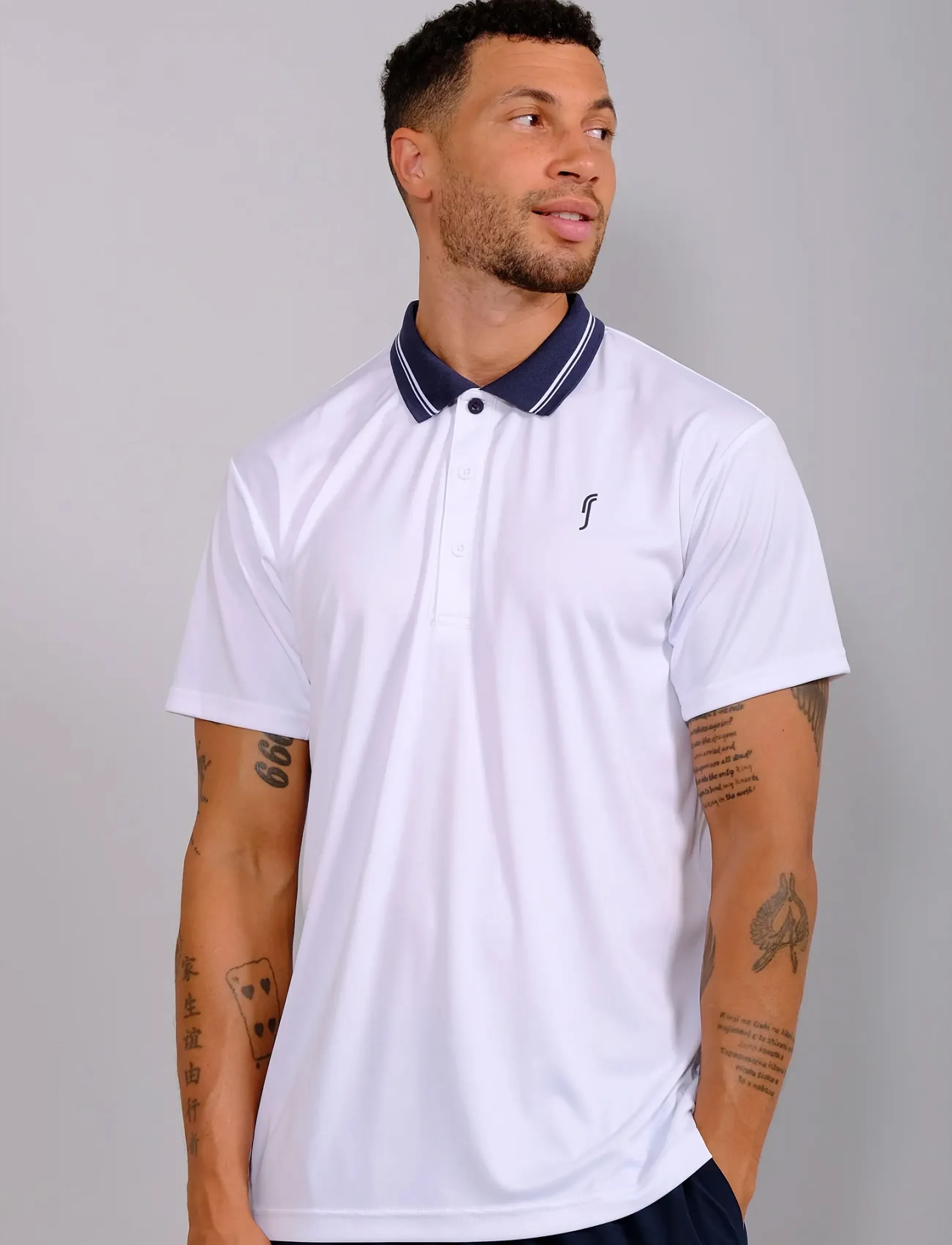 RS Sports Men's Performance Court Polo Striped Collar Rec, M, Sport Polos, Weiß - Short-sleeved Männerswear