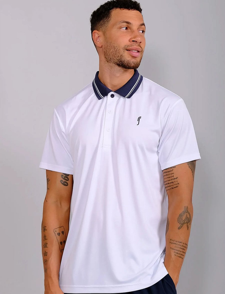 RS Sports - Men's Performance Court Polo - Striped Collar REC - polo marškinėliai - white - 0