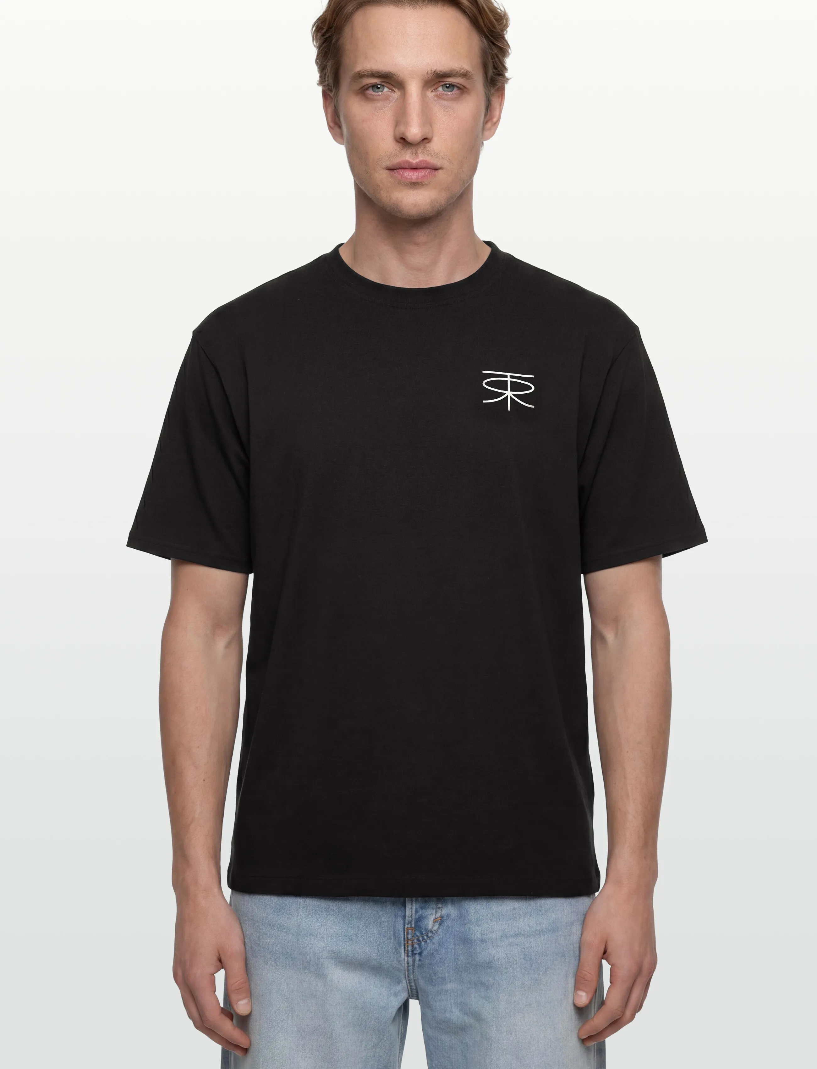 Rue de Tokyo - THORSTEN RECYCLED COTTON JRSY - t-krekli ar īsām piedurknēm - black with off white logo - 3