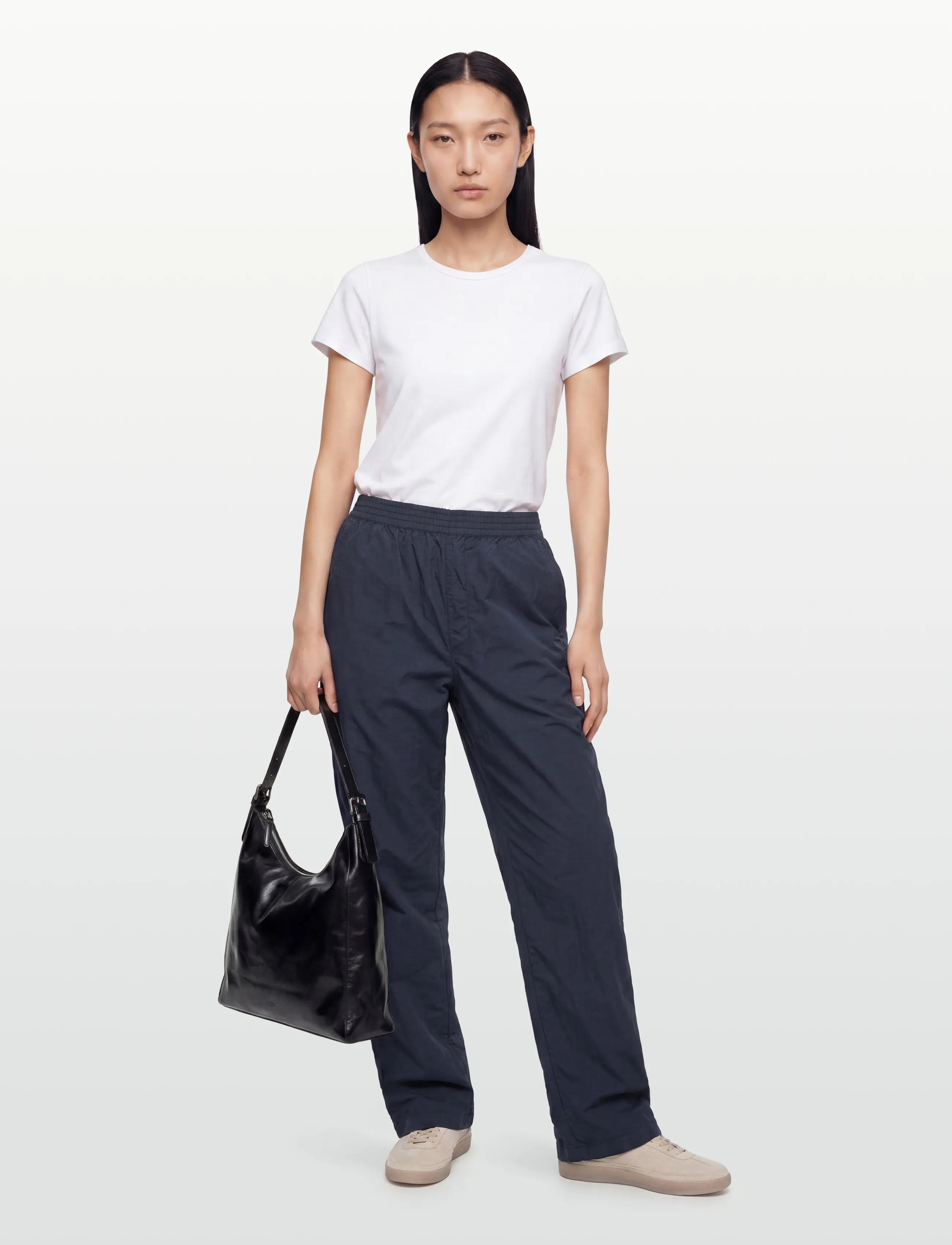 Rue de Tokyo Parel Gmtd Garment Dyed Poplin, M, Trousers, Marineblau - Straight Leg, Frauen