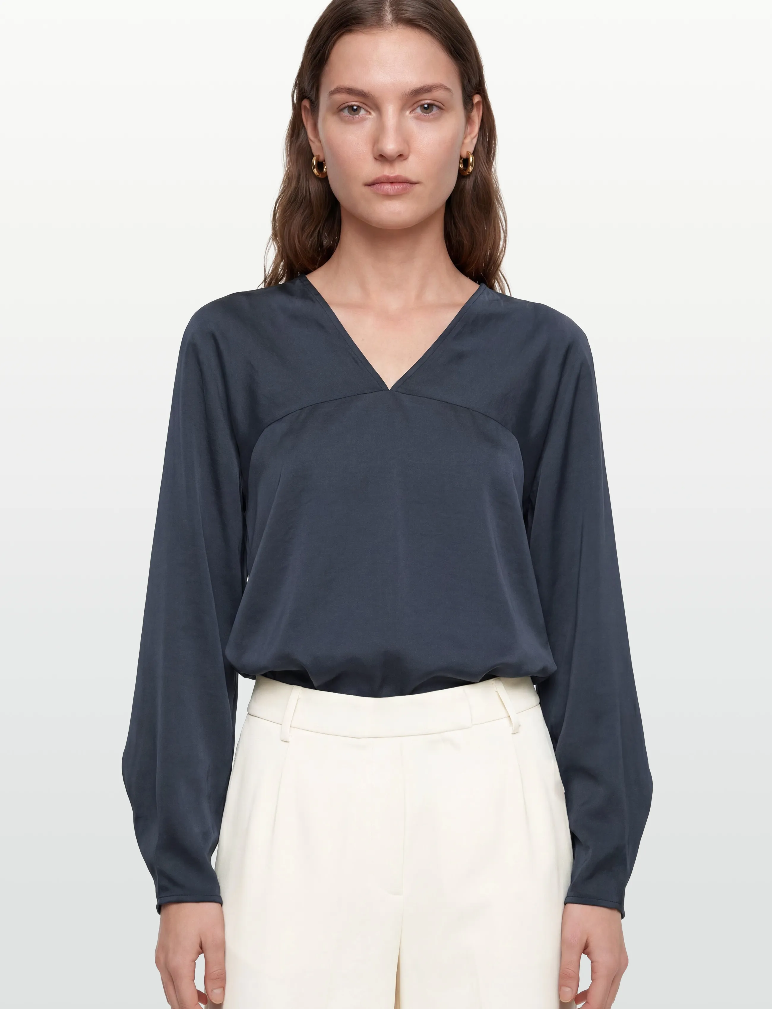 Rue de Tokyo - SAFINE HEAVY VISCOSE SATIN - pikkade varrukatega pluusid - midnight blue - 3