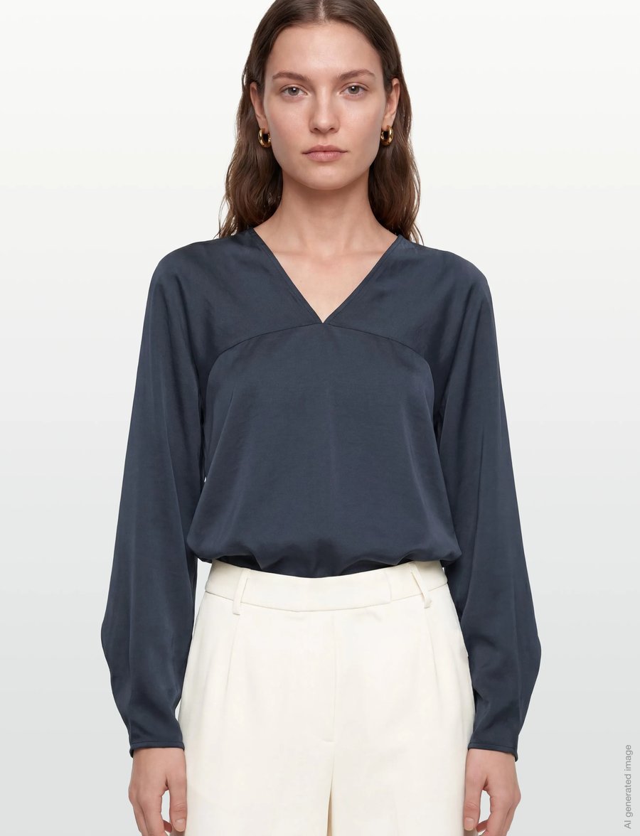 Rue de Tokyo - SAFINE HEAVY VISCOSE SATIN - blūzes ar garām piedurknēm - midnight blue - 3