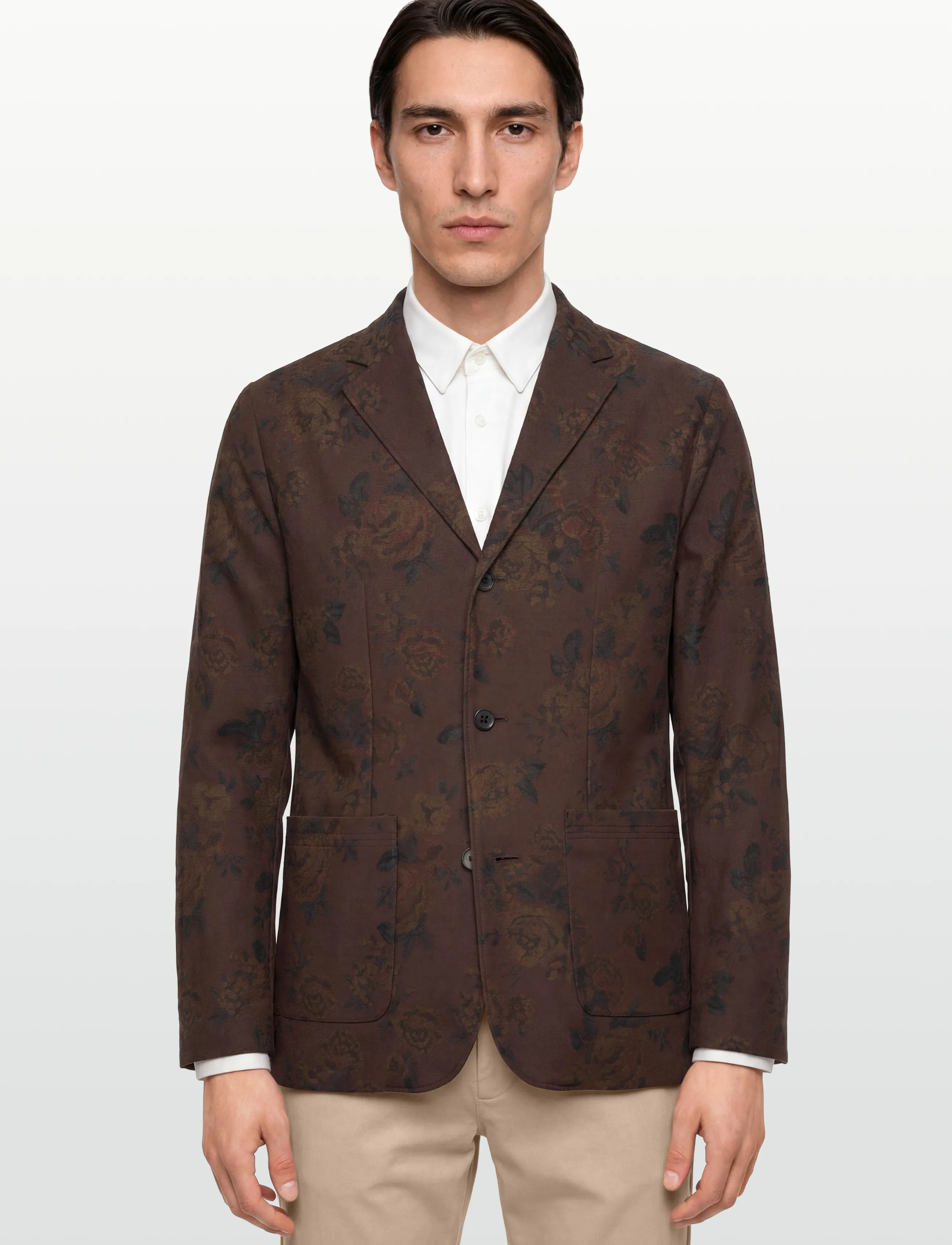 Rue de Tokyo - CEDRIC JAPANESE FLOWER JACQUARD - enkeltradede blazere - brown - 3