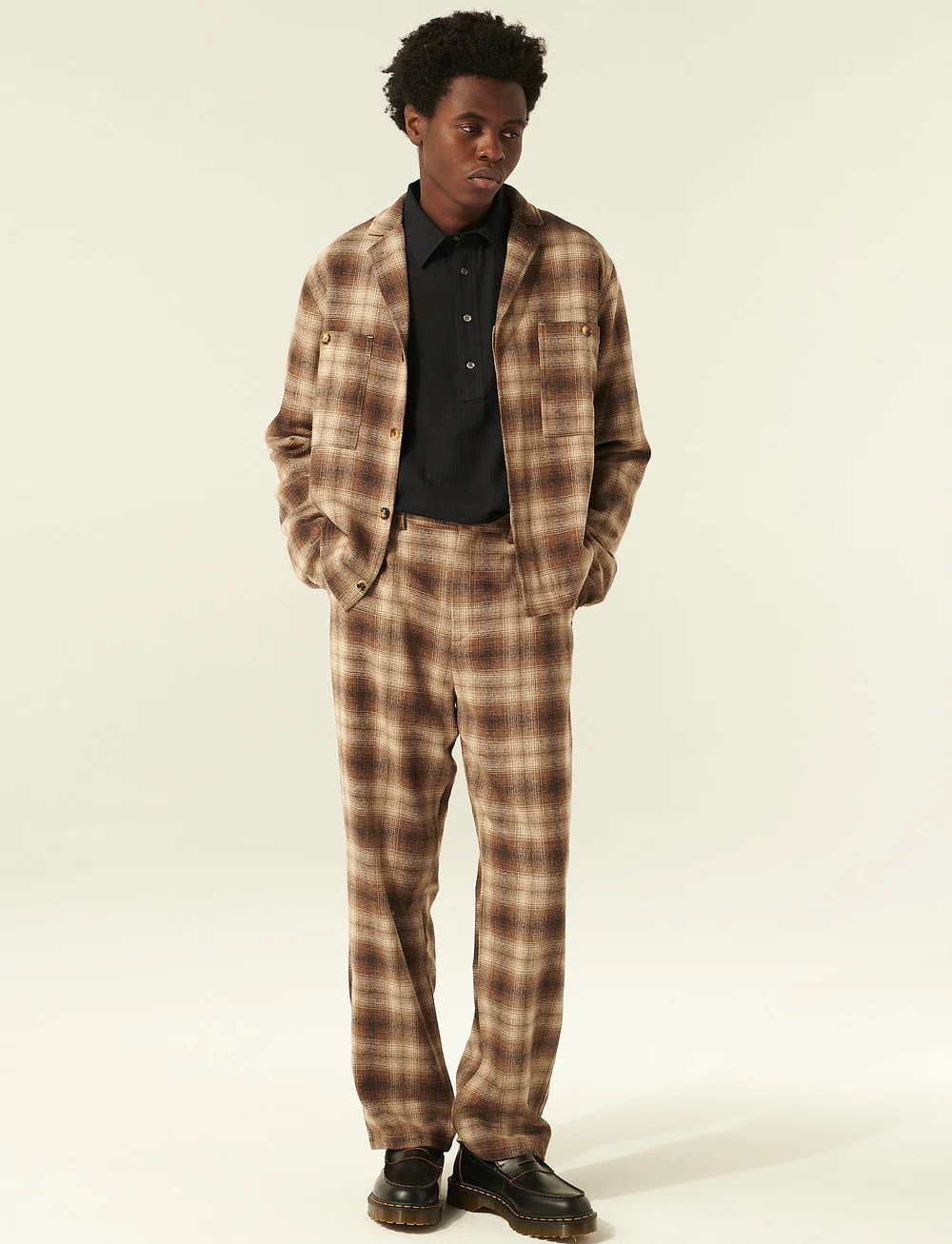 Rue de Tokyo - COSIMO JAPANESE WOOL CHECK - talvejoped - sand brown check - 4