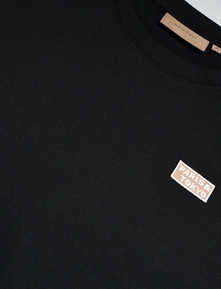 Rue de Tokyo - TOYO COTTON JERSEY - kurzärmelig - black with embroidered patch - 5