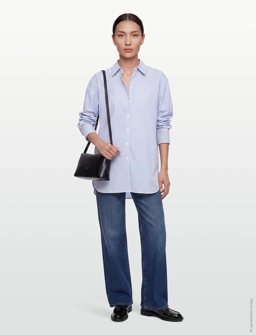 Rue de Tokyo - SEKI OXFORD DOUBLE STRIPE - langærmede skjorter - white blue stripe - 0