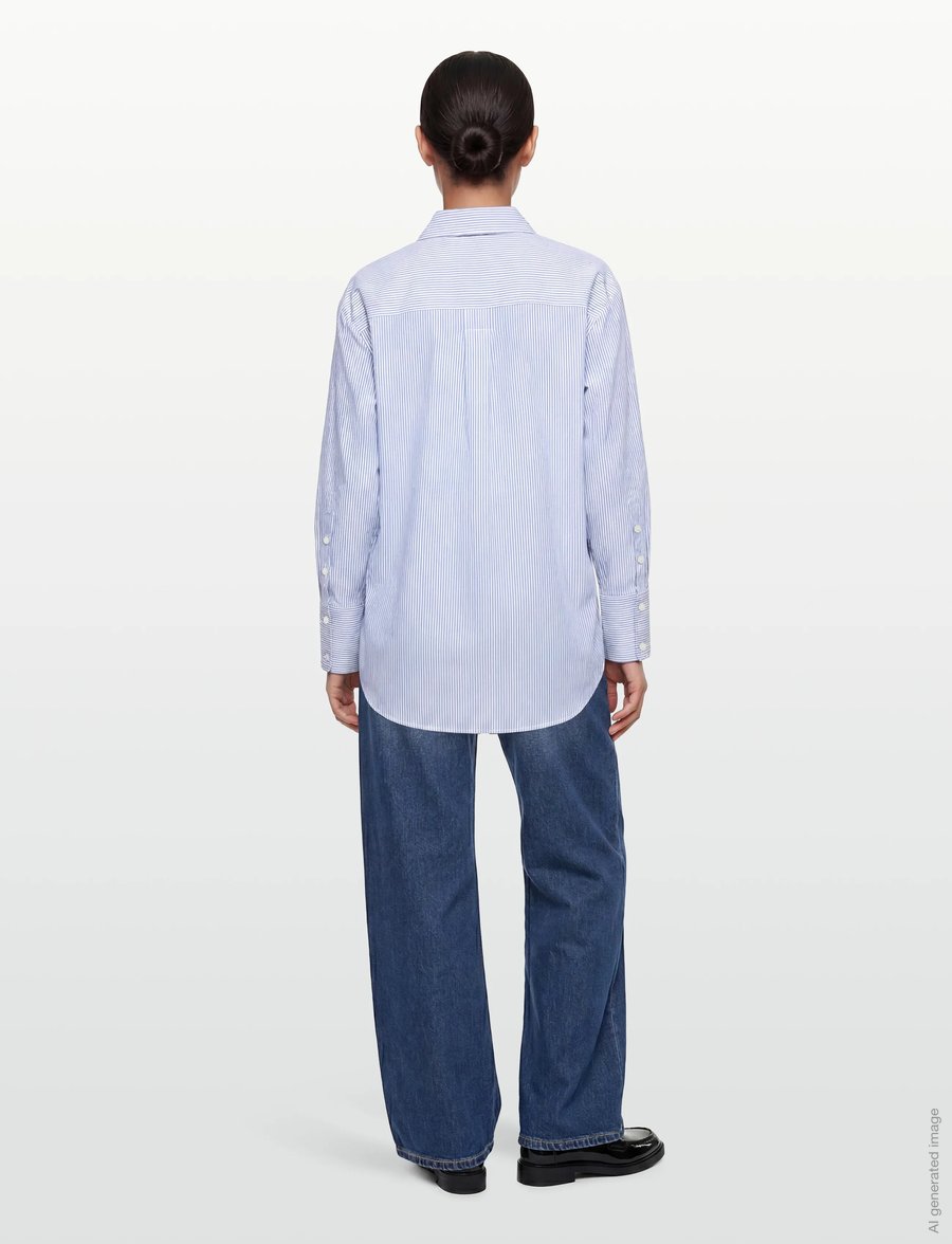 Rue de Tokyo - SEKI OXFORD DOUBLE STRIPE - langærmede skjorter - white blue stripe - 4