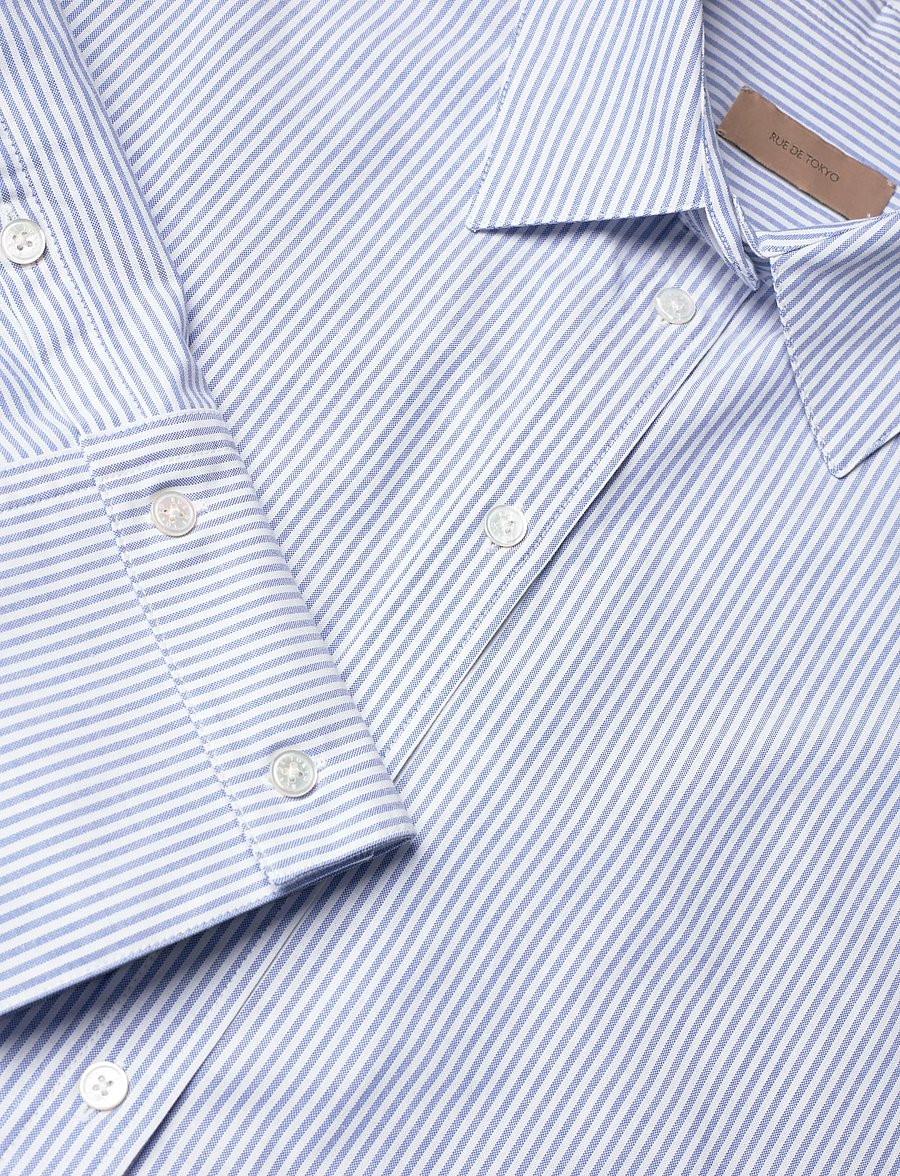 Rue de Tokyo - SEKI OXFORD DOUBLE STRIPE - langærmede skjorter - white blue stripe - 5