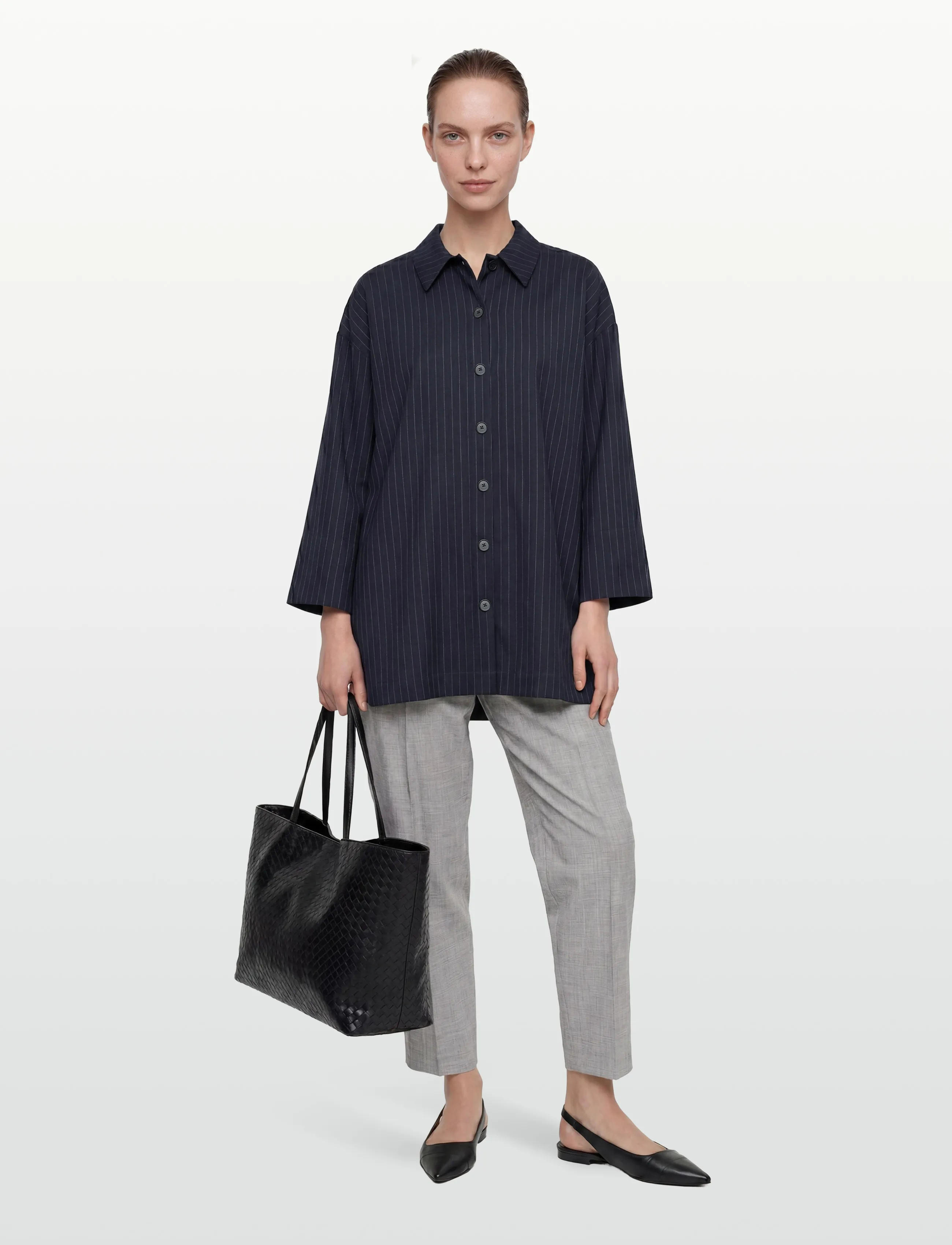 Rue de Tokyo Chiri Antique Pinstripe, M, Navy, Skjorter > Langærmede, Dame