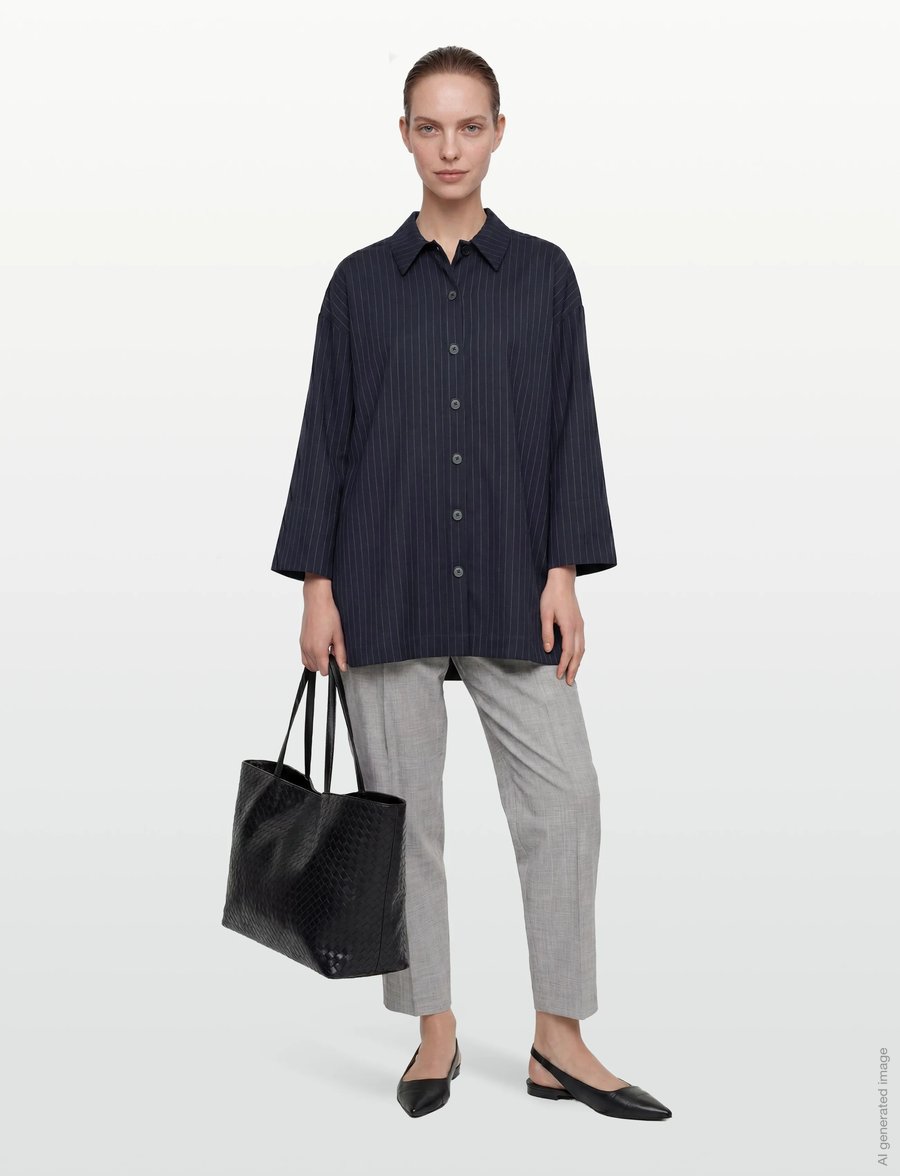 Rue de Tokyo - CHIRI ANTIQUE PINSTRIPE - langærmede skjorter - navy pinstripe - 0