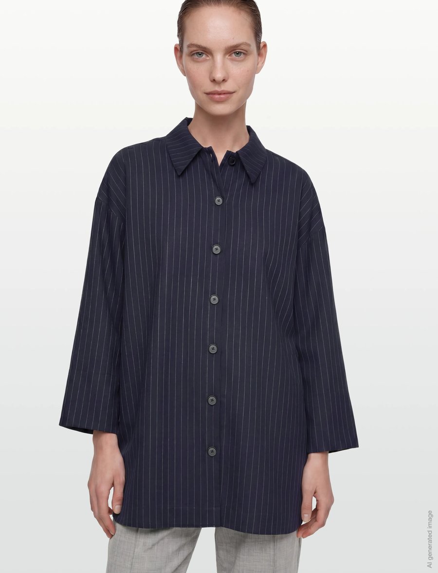 Rue de Tokyo - CHIRI ANTIQUE PINSTRIPE - langærmede skjorter - navy pinstripe - 3