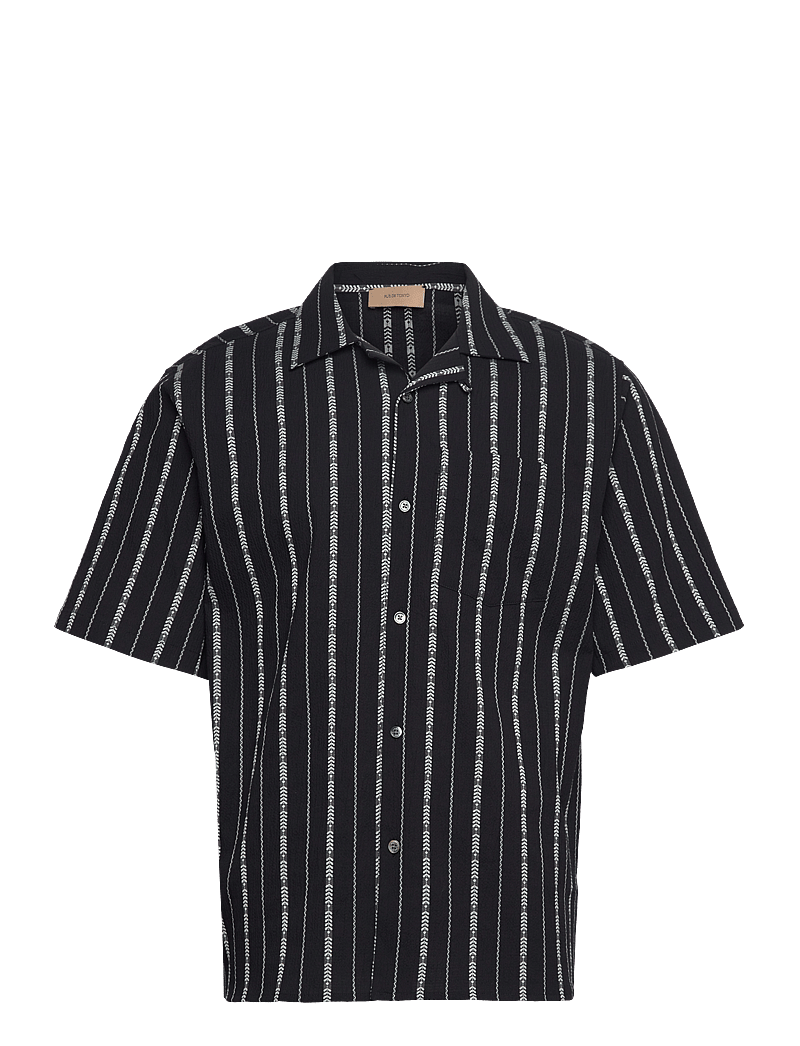 Rue de Tokyo - SETH PATTERNED SEERSUCKER STRIPE - kurzarmhemden - black ecru stripe - 0