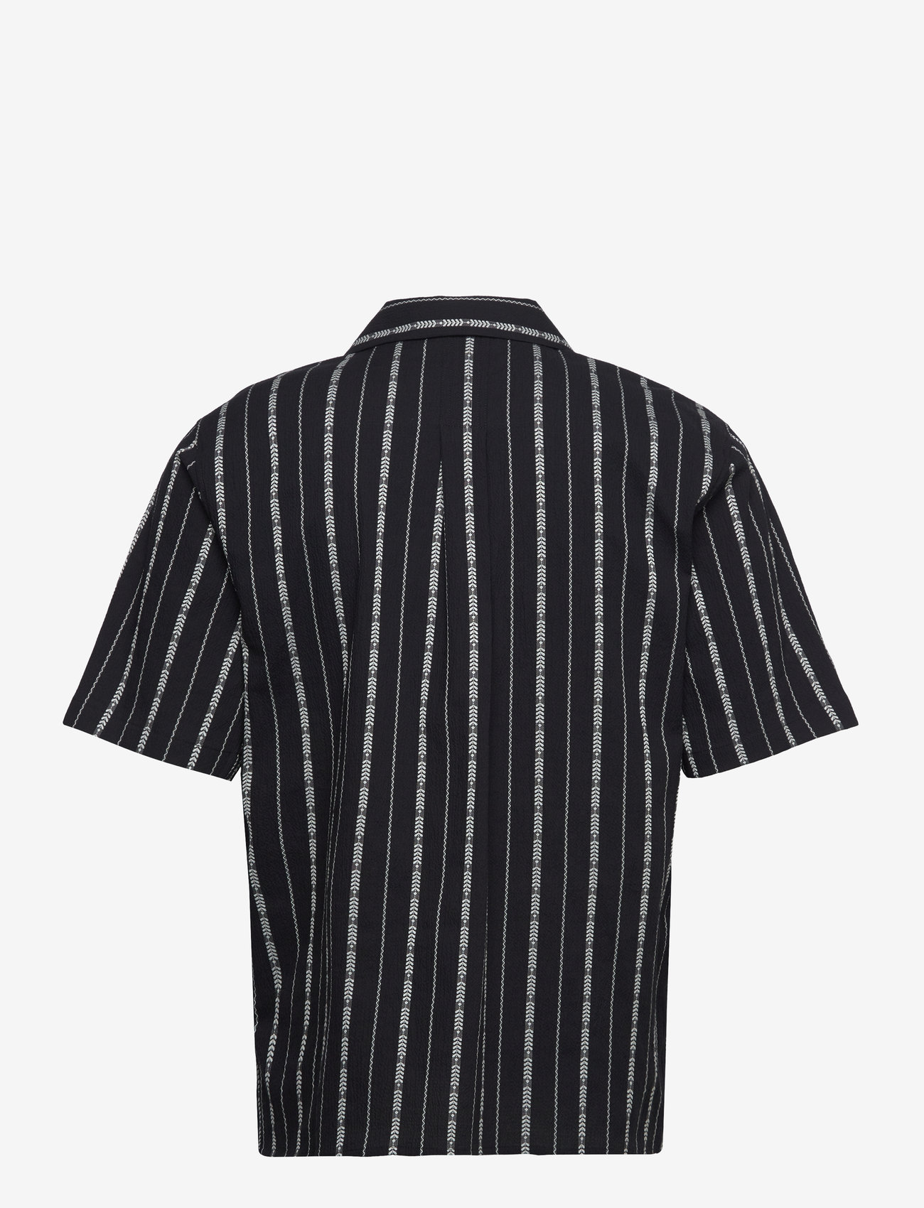 Rue de Tokyo - SETH PATTERNED SEERSUCKER STRIPE - kurzarmhemden - black ecru stripe - 1