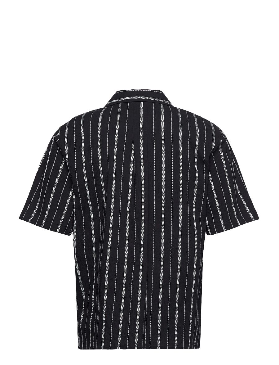 Rue de Tokyo - SETH PATTERNED SEERSUCKER STRIPE - kortærmede skjorter - black ecru stripe - 1