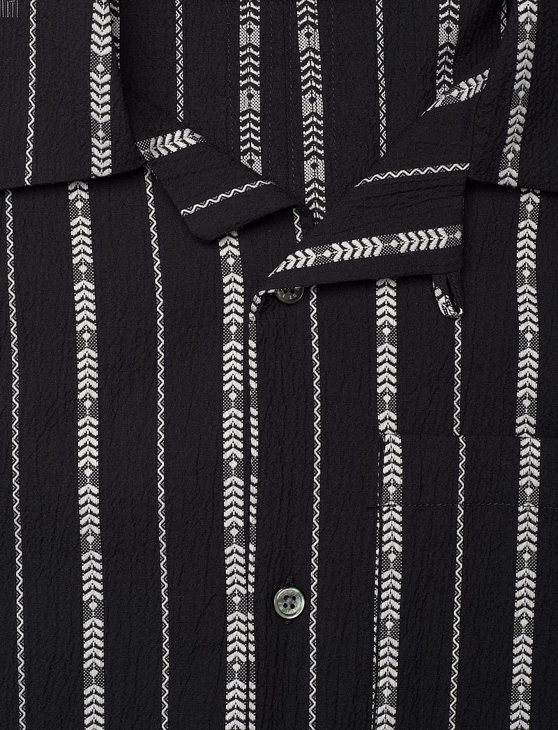 Rue de Tokyo - SETH PATTERNED SEERSUCKER STRIPE - kurzarmhemden - black ecru stripe - 2