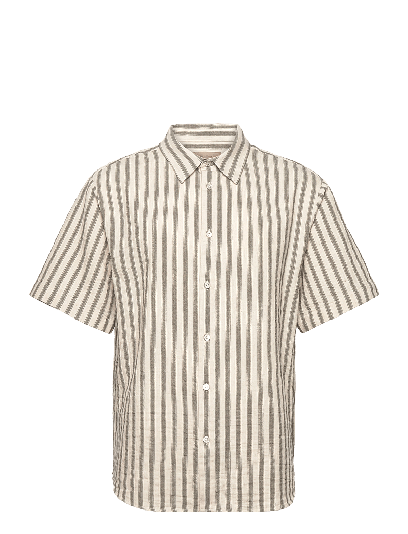 Rue de Tokyo - SILVIO COTTON LINEN STRIPE - leinenhemden - green ivory stripe - 0
