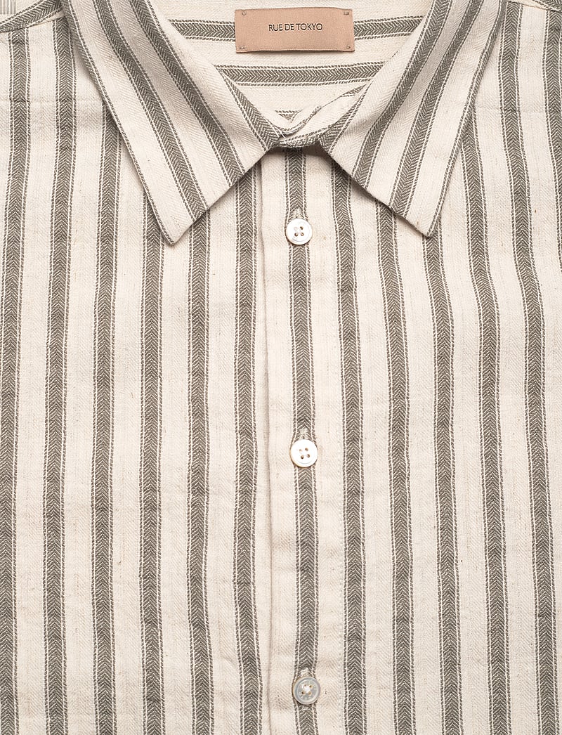 Rue de Tokyo - SILVIO COTTON LINEN STRIPE - leinenhemden - green ivory stripe - 2