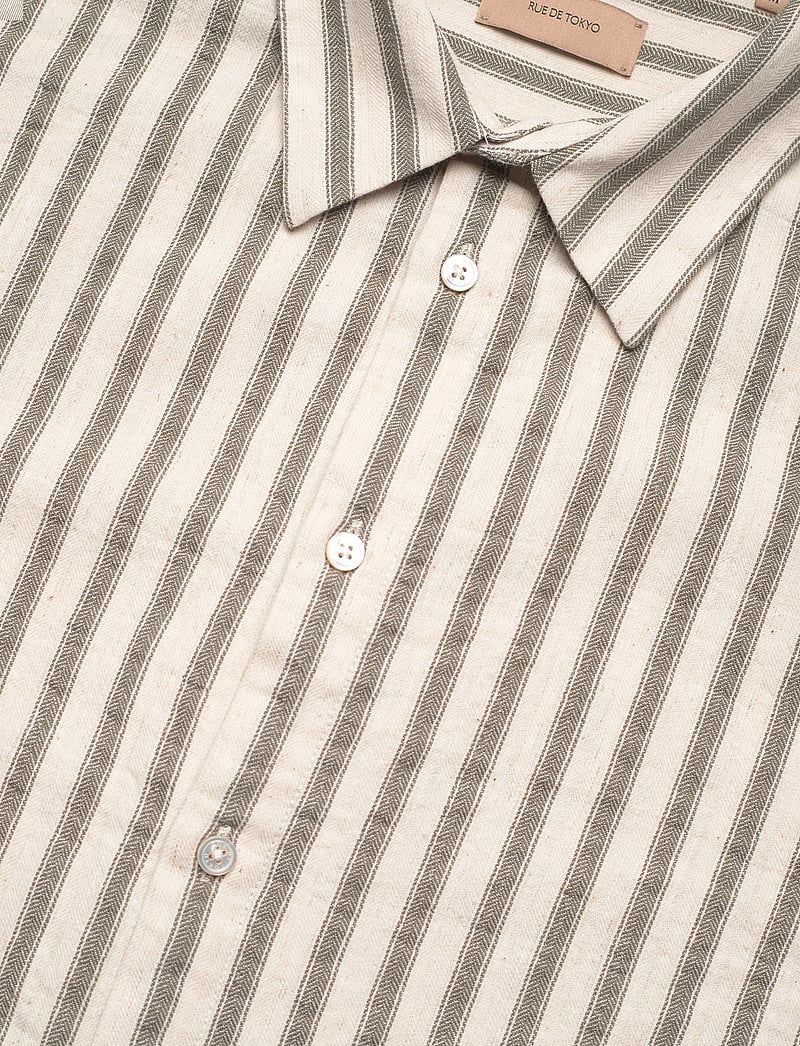 Rue de Tokyo - SILVIO COTTON LINEN STRIPE - leinenhemden - green ivory stripe - 3