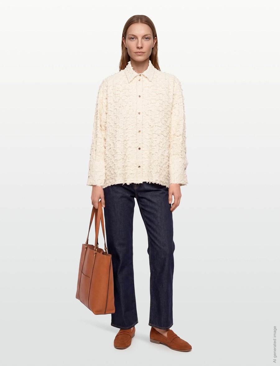 Rue de Tokyo - SEKE TWILL FIL DE COUPE - långärmade skjortor - raw white - 0