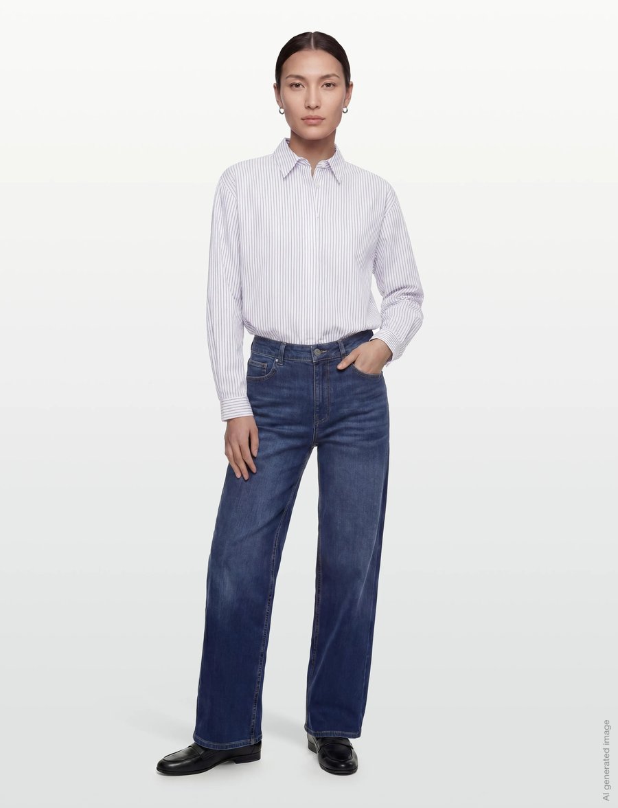 Rue de Tokyo - SHELBY STRIPED SHIRTING - langærmede skjorter - navy triple stripe - 0
