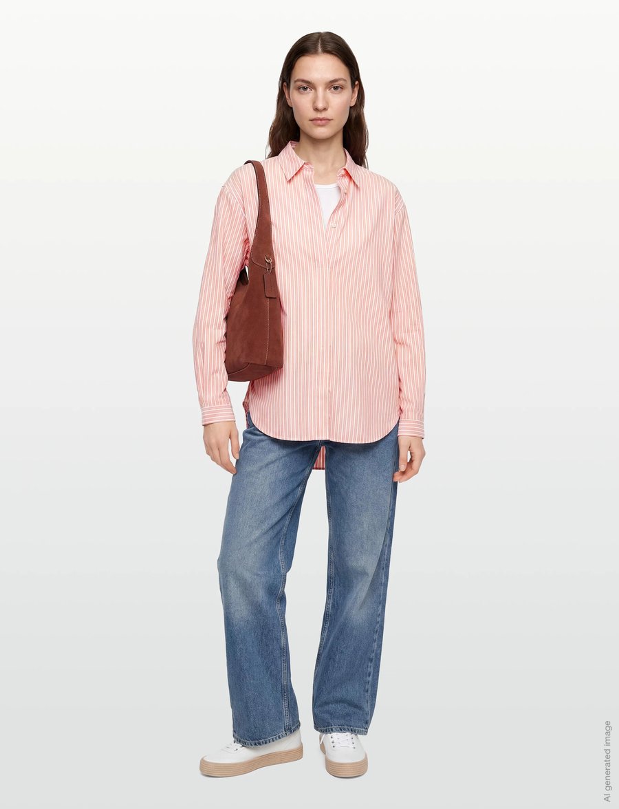Rue de Tokyo - SHELBY STRIPED SHIRTING - jeansskjortor - white apricot stripe - 0