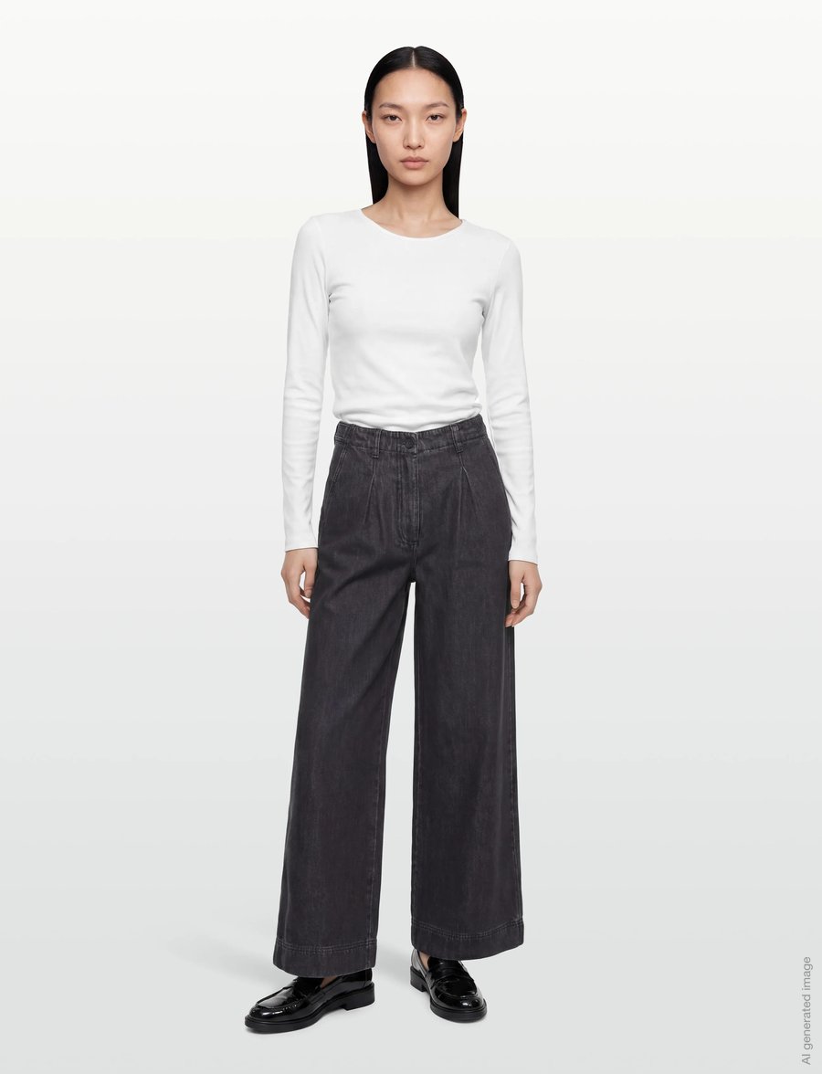 Rue de Tokyo - PATTY DENIM - hosen mit weitem bein - black - 0