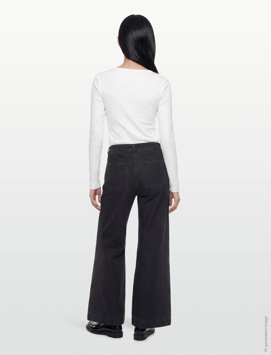 Rue de Tokyo - PATTY DENIM - hosen mit weitem bein - black - 4