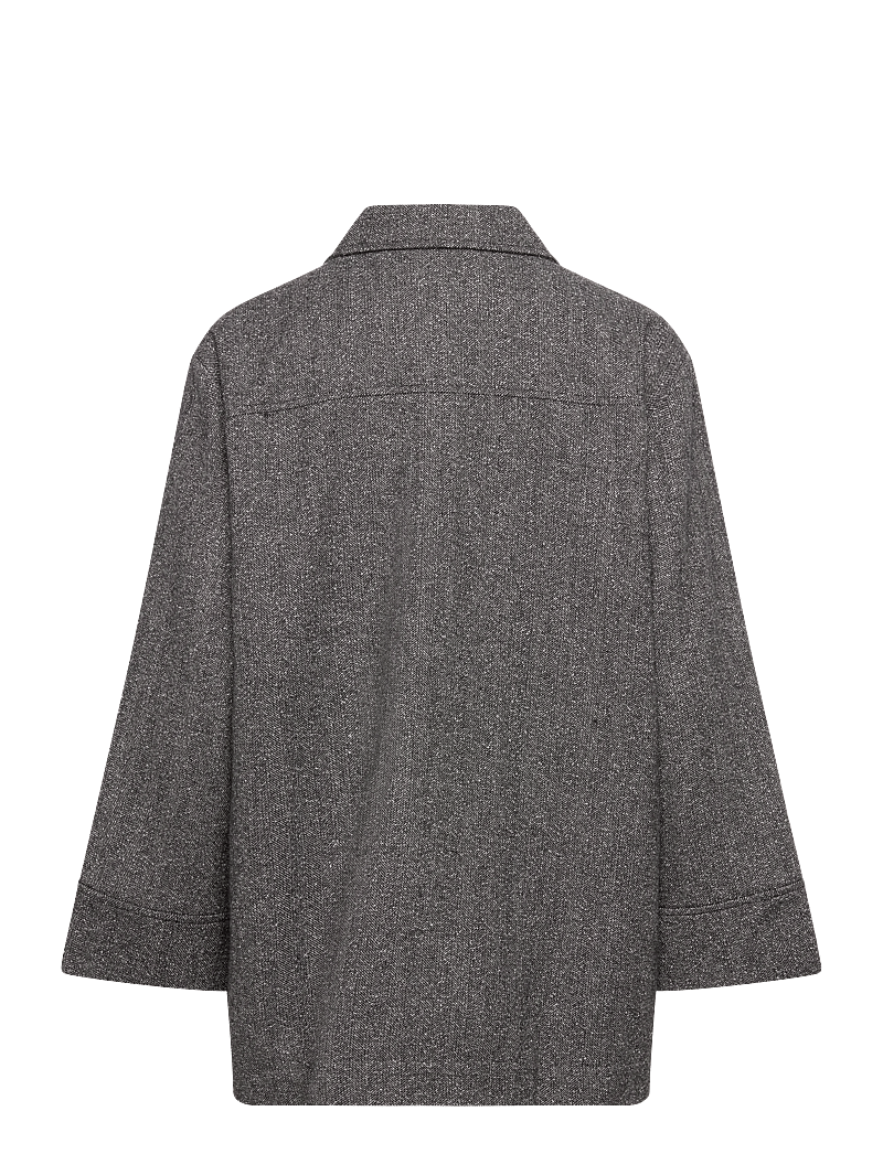 Rue de Tokyo - CAMI HERRINGBONE BOUCLE - pikkade varrukatega särgid - black/white - 2