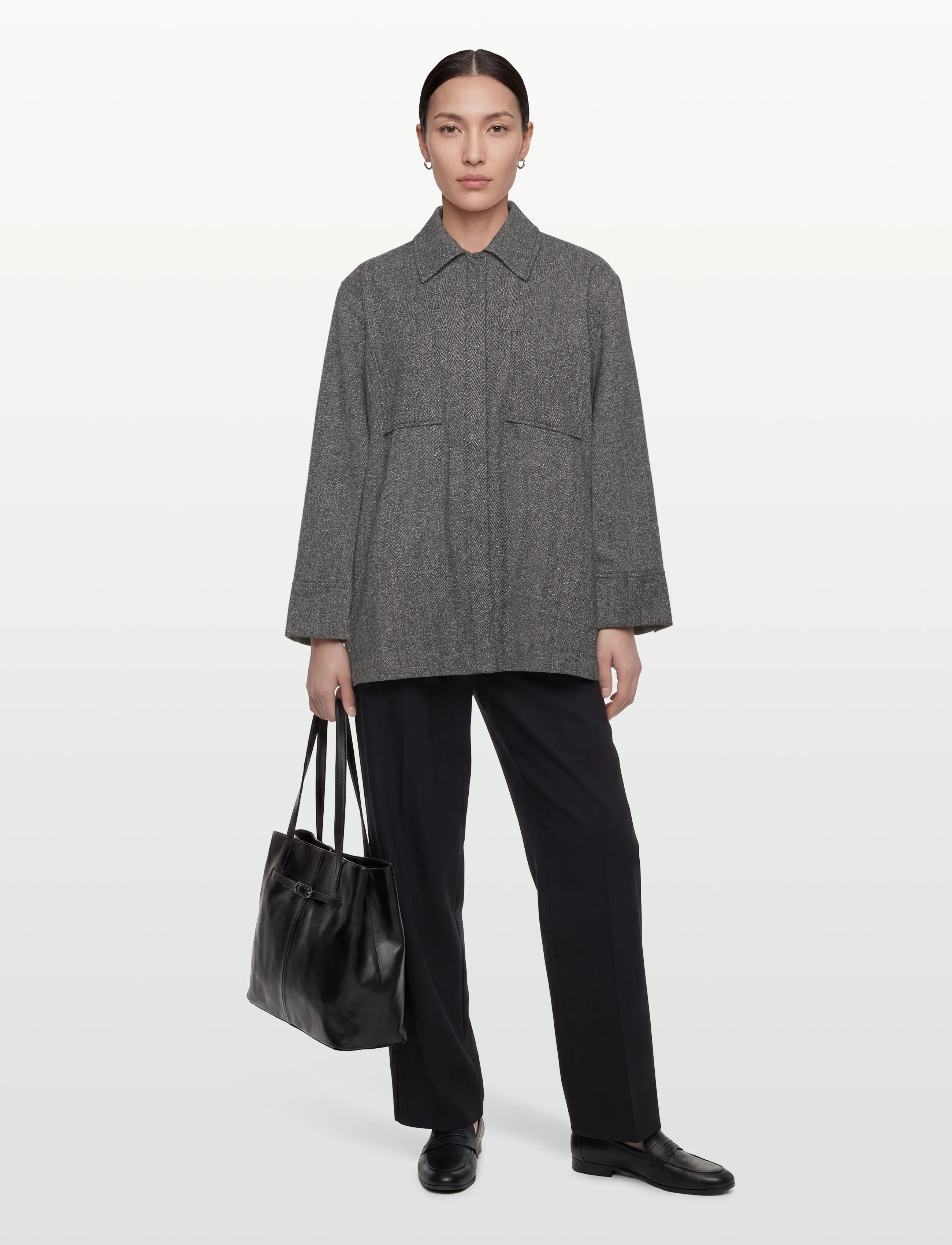 Rue de Tokyo Cami Herringbone Boucle, Kvinder, Sildebens Bouclé Overshirt, Grå, Str: XL