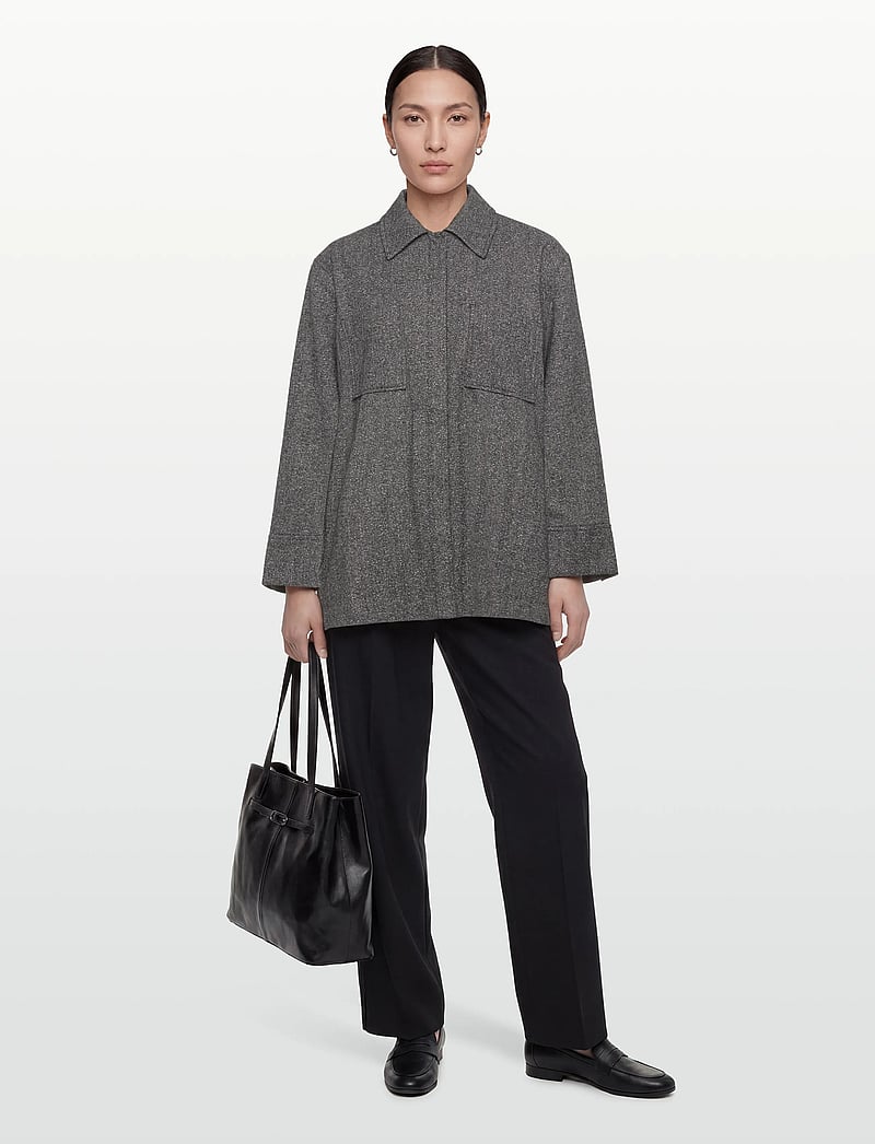 Rue de Tokyo - CAMI HERRINGBONE BOUCLE - pikkade varrukatega särgid - black/white - 0
