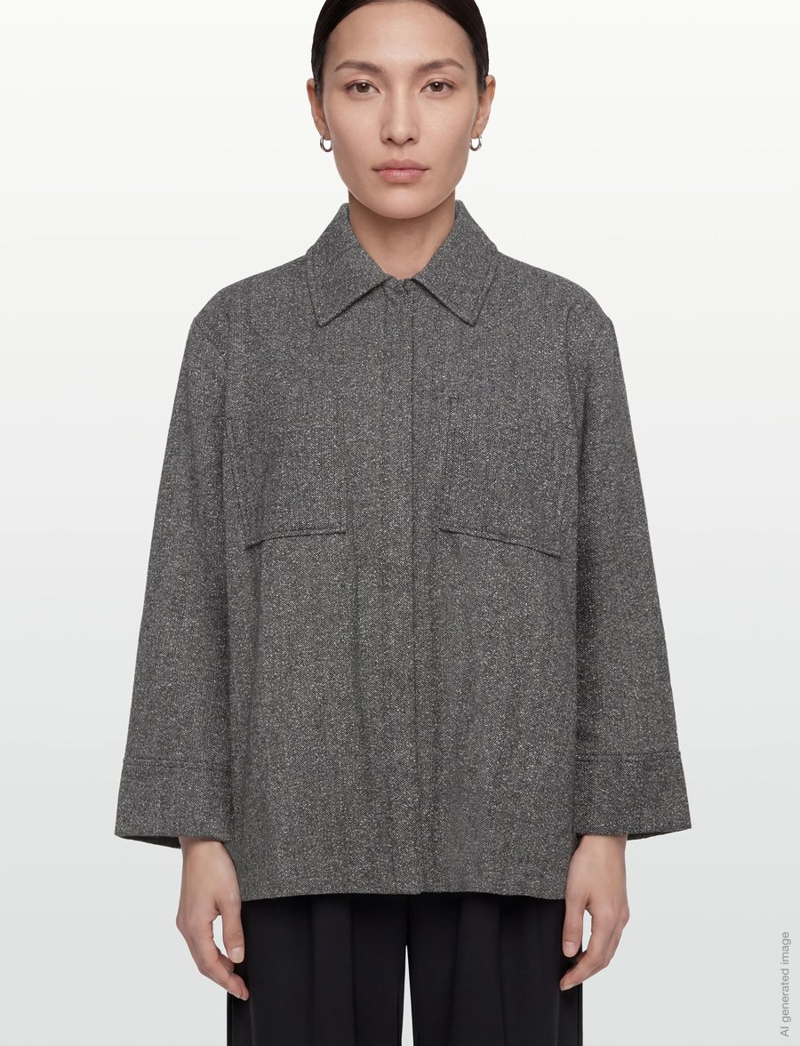 Rue de Tokyo - CAMI HERRINGBONE BOUCLE - langärmlige hemden - black/white - 3