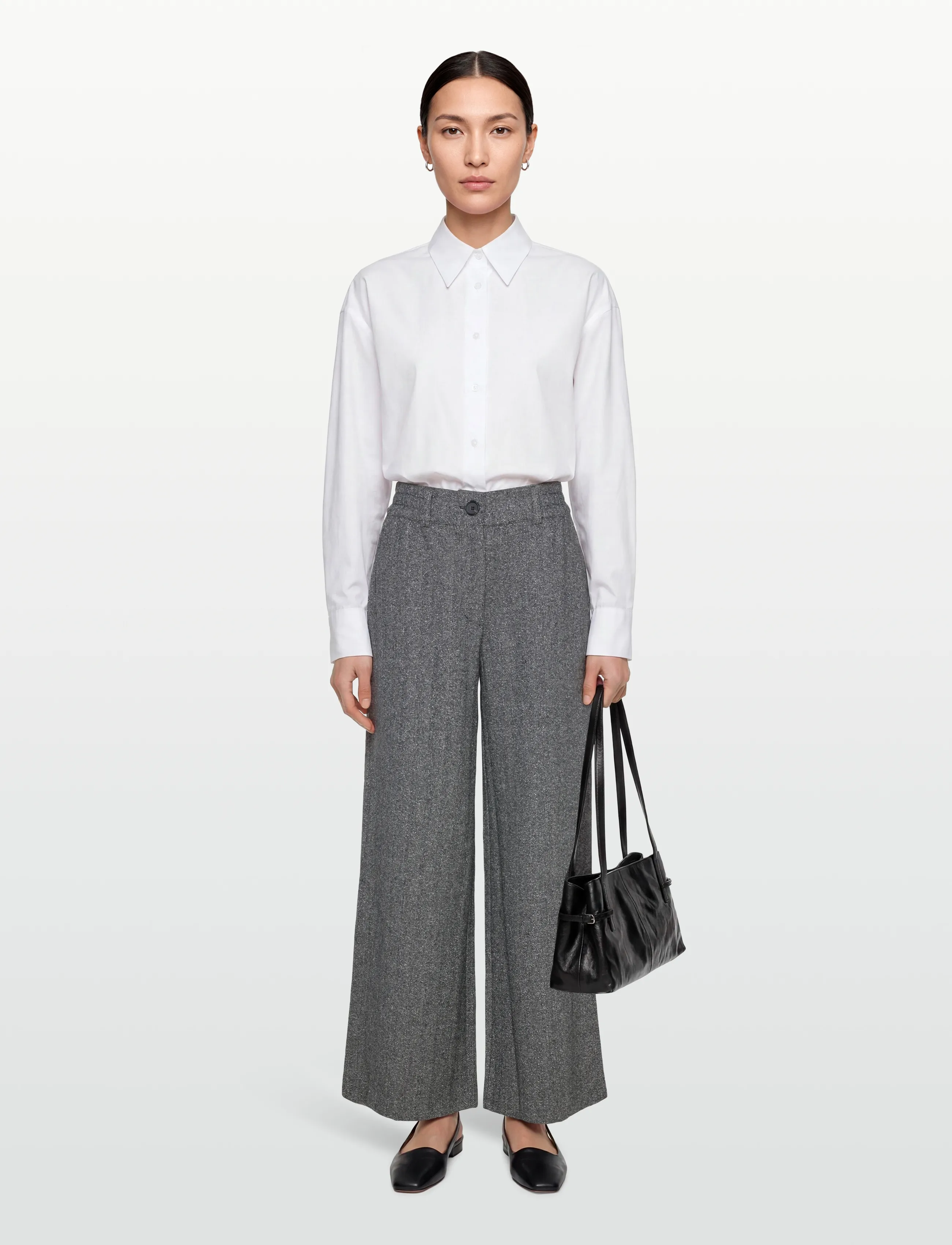 Rue de Tokyo PEACH HERRINGBONE BOUCLE - Trousers - BLACK/WHITE / grey