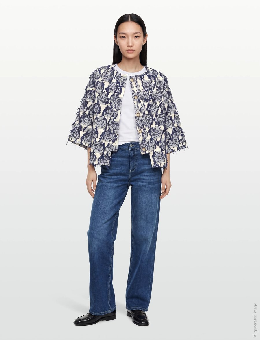 Rue de Tokyo - SUN FIL COUPE FLOWER - kurzärmlige hemden - navy/sand - 0