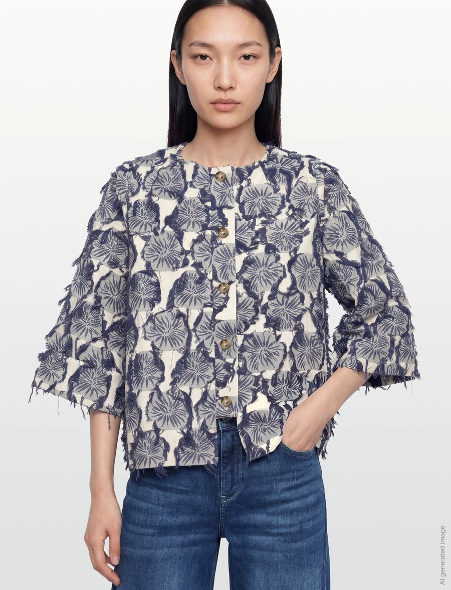 Rue de Tokyo - SUN FIL COUPE FLOWER - kurzärmlige hemden - navy/sand - 3