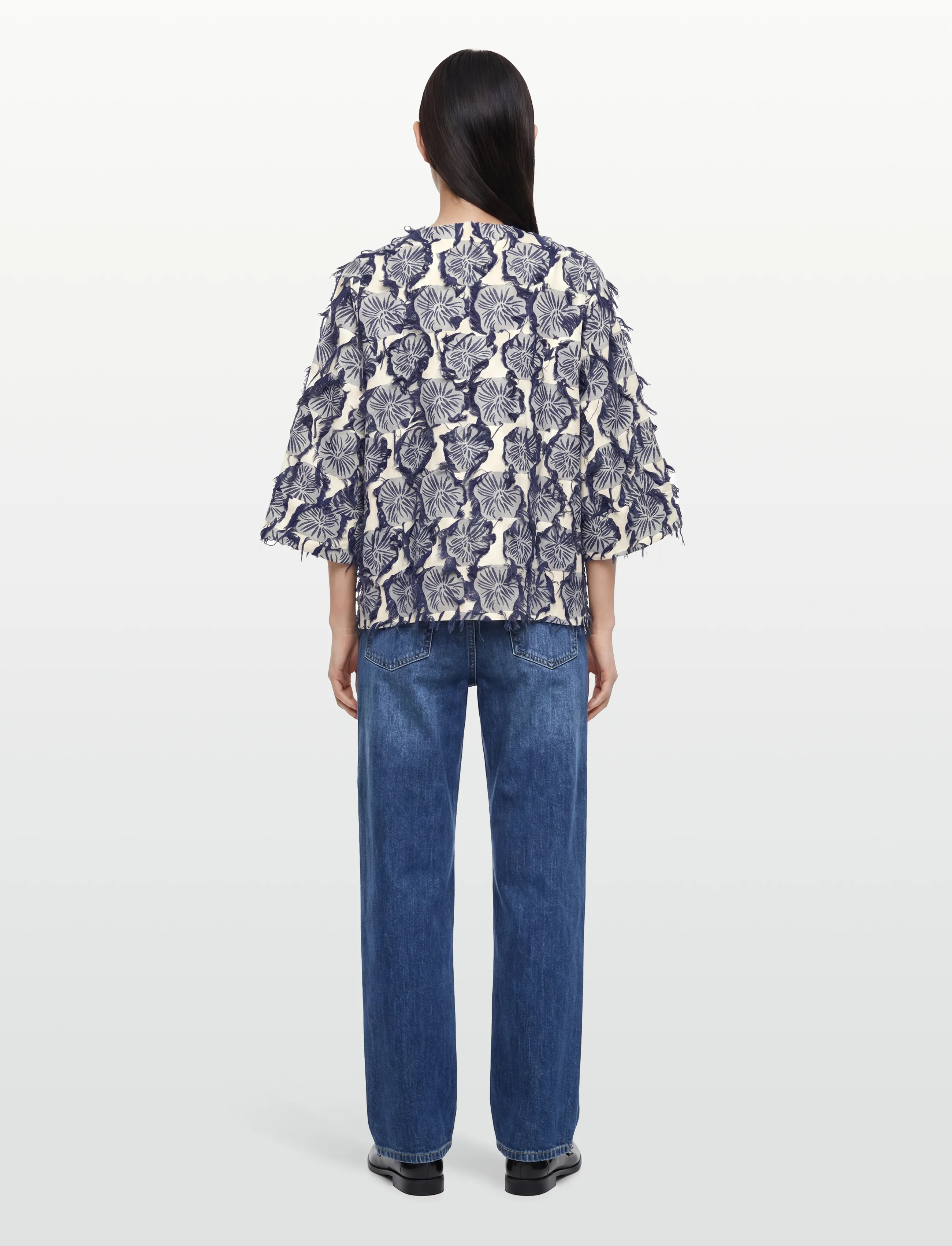 Rue de Tokyo - SUN FIL COUPE FLOWER - kortærmede skjorter - navy/sand - 4