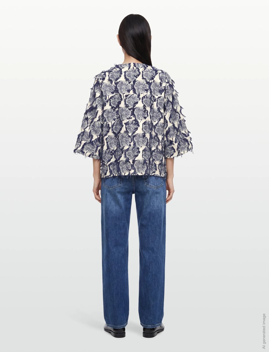 Rue de Tokyo - SUN FIL COUPE FLOWER - kurzärmlige hemden - navy/sand - 4