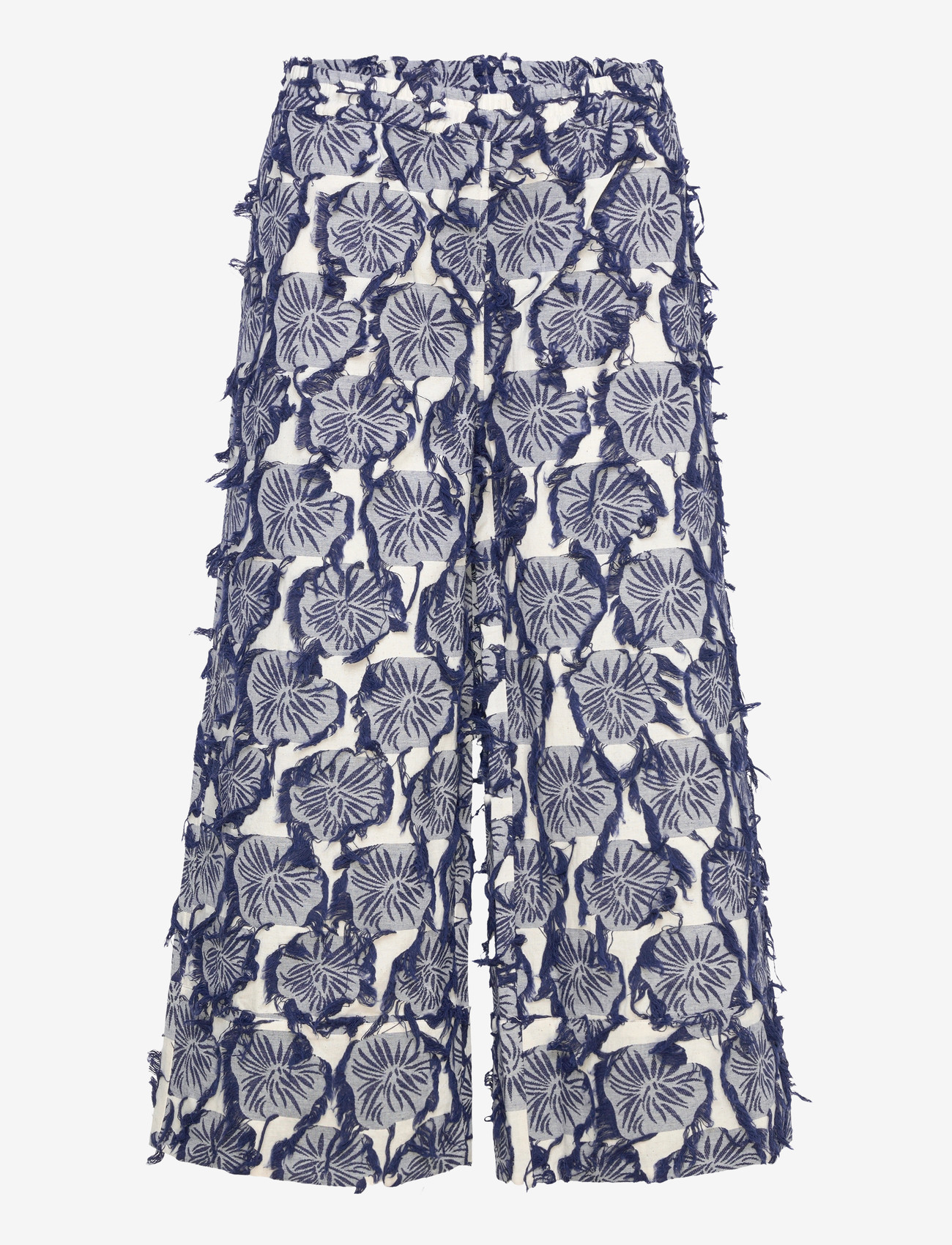 Rue de Tokyo - PAGE FIL COUPE FLOWER - wide leg trousers - navy/sand - 0