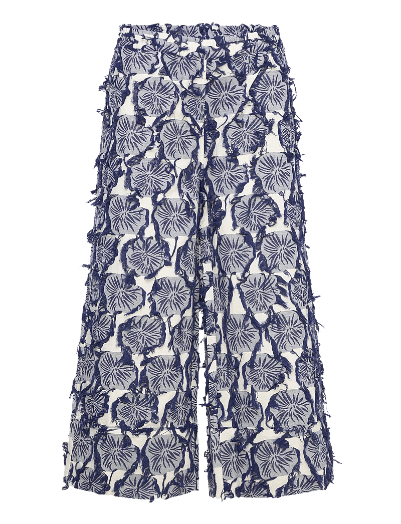 Rue de Tokyo - PAGE FIL COUPE FLOWER - laia säärega püksid - navy/sand - 0