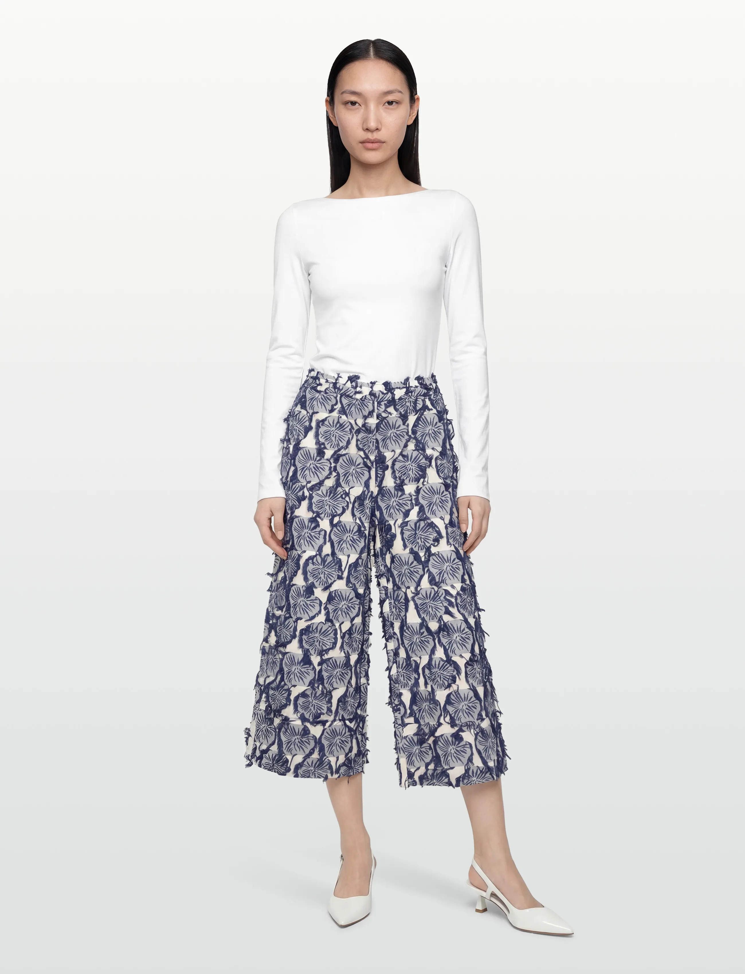 Rue de Tokyo Page Fil Coupe Flower, Kvinder, Blomstret Fil Coupé Culotte Bukser, Navy, Str: L