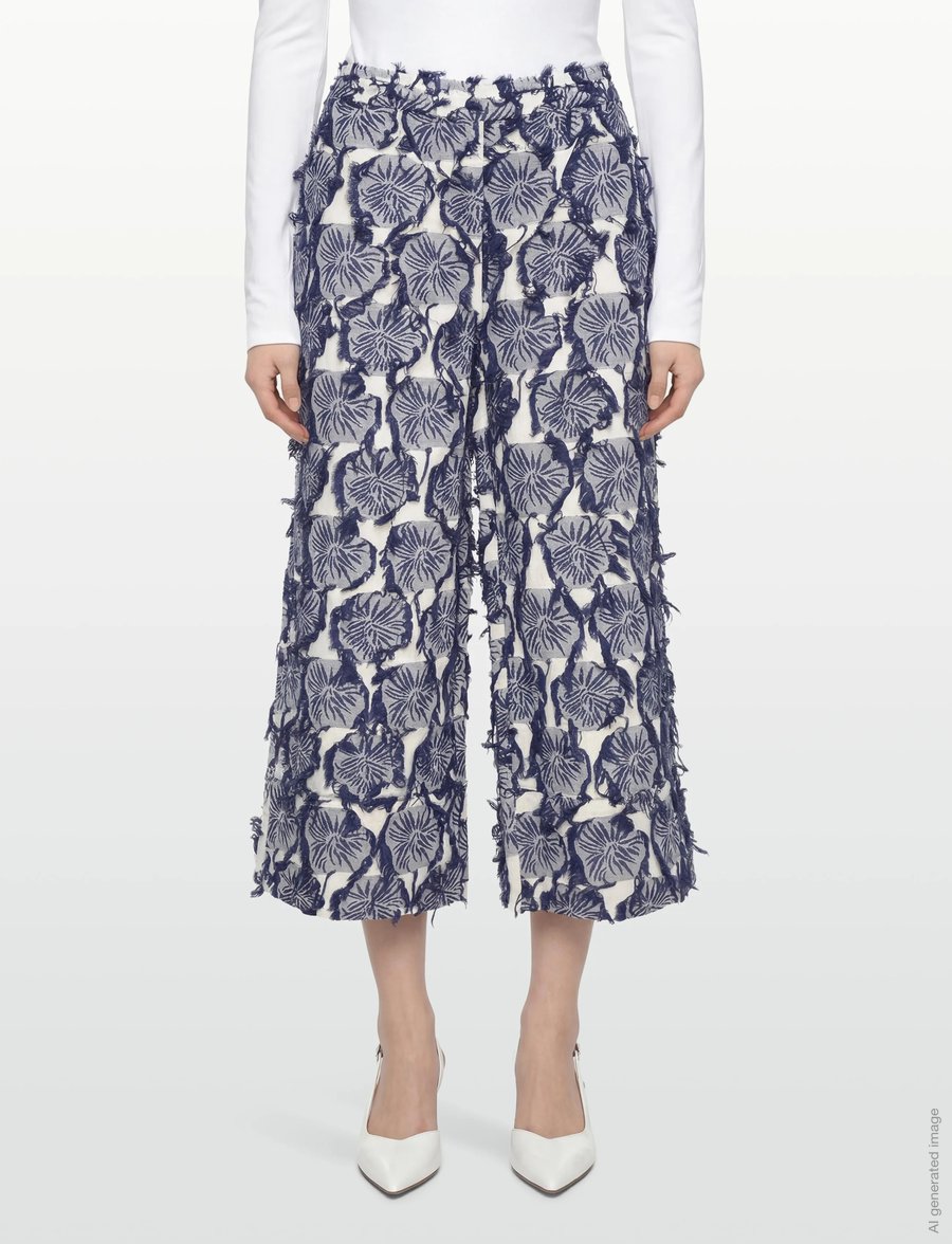 Rue de Tokyo - PAGE FIL COUPE FLOWER - bukser med brede ben - navy/sand - 3