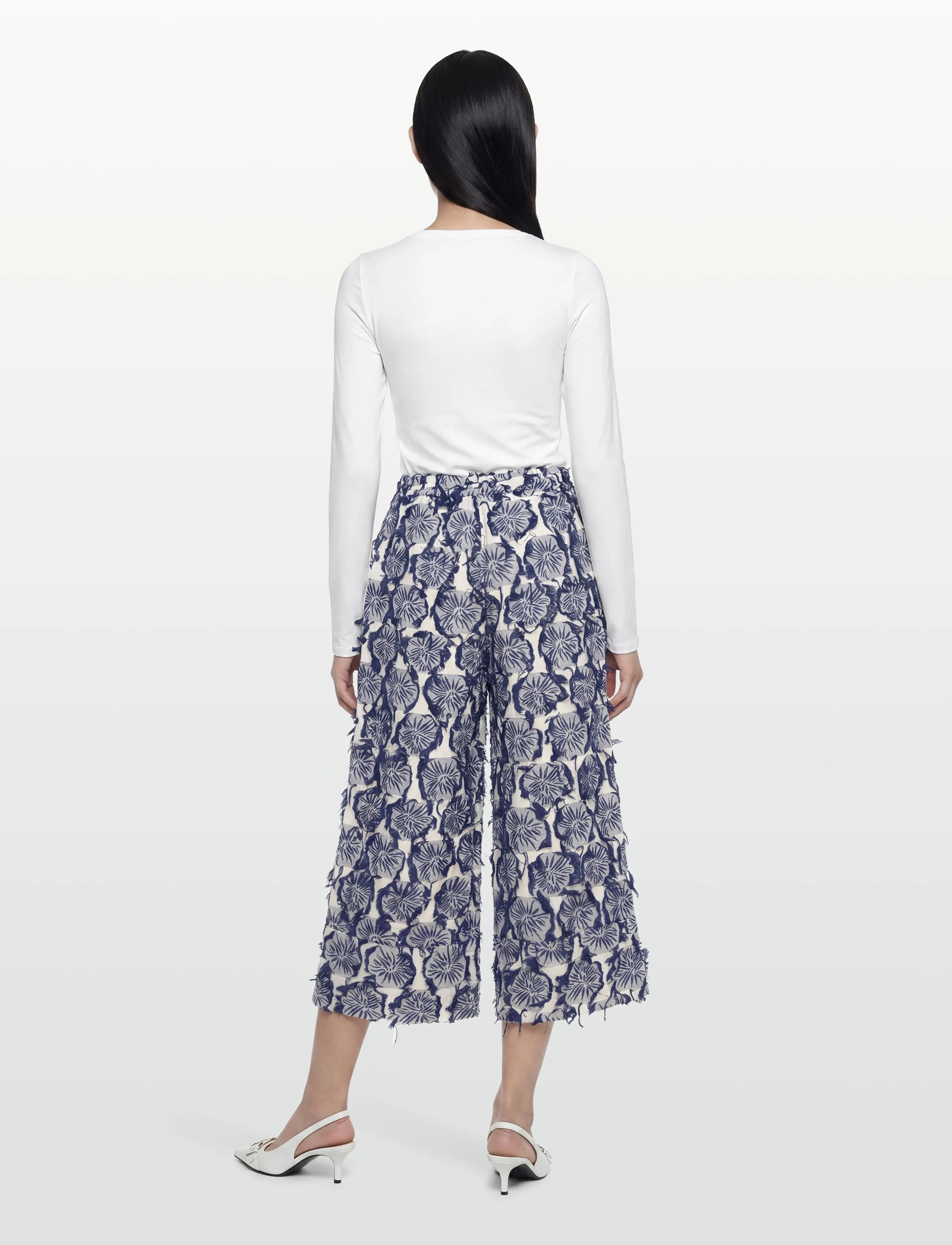 Rue de Tokyo - PAGE FIL COUPE FLOWER - wide leg trousers - navy/sand - 4