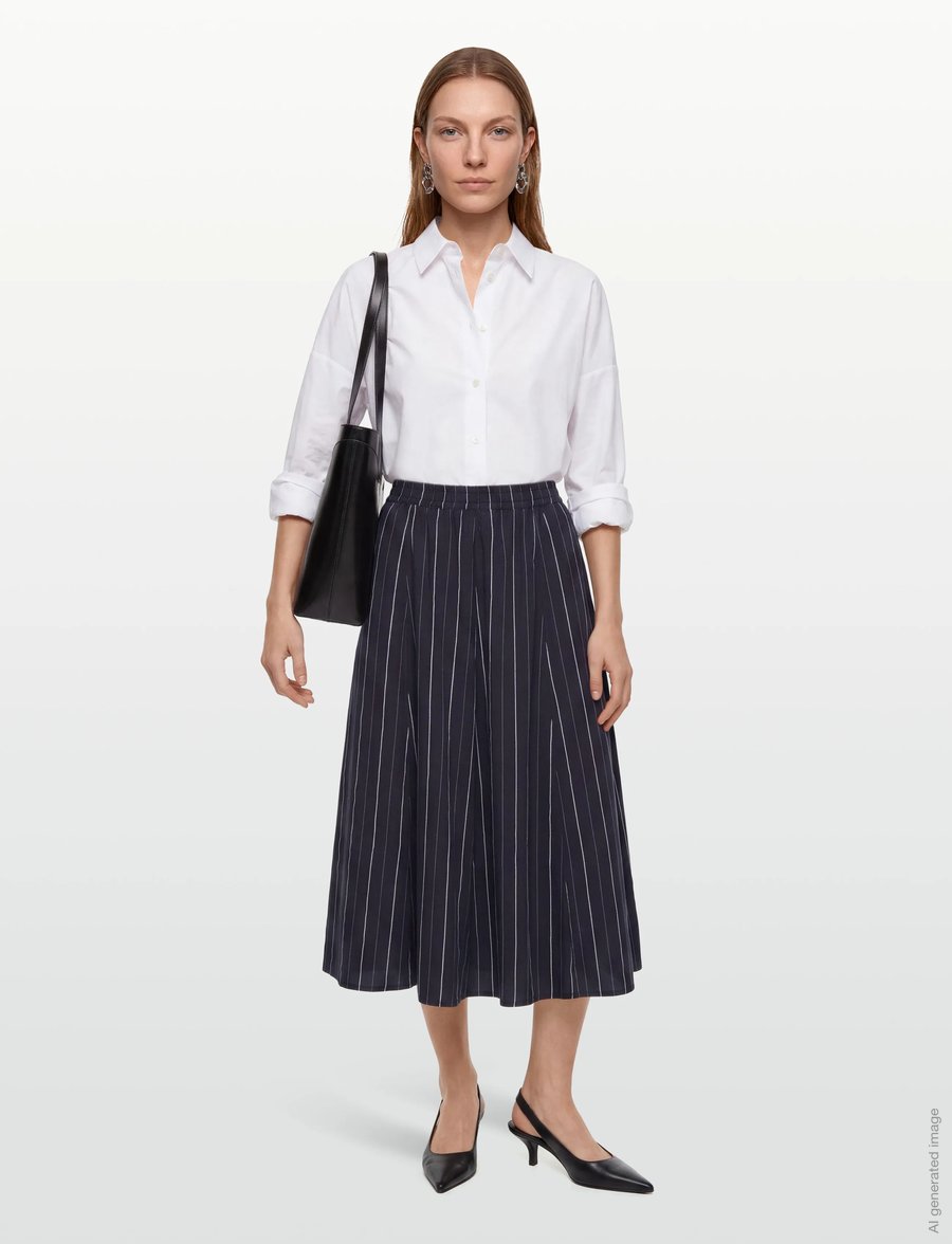 Rue de Tokyo - PILAR STRIPED TENCEL - midi kjolar - dark navy stripe - 0