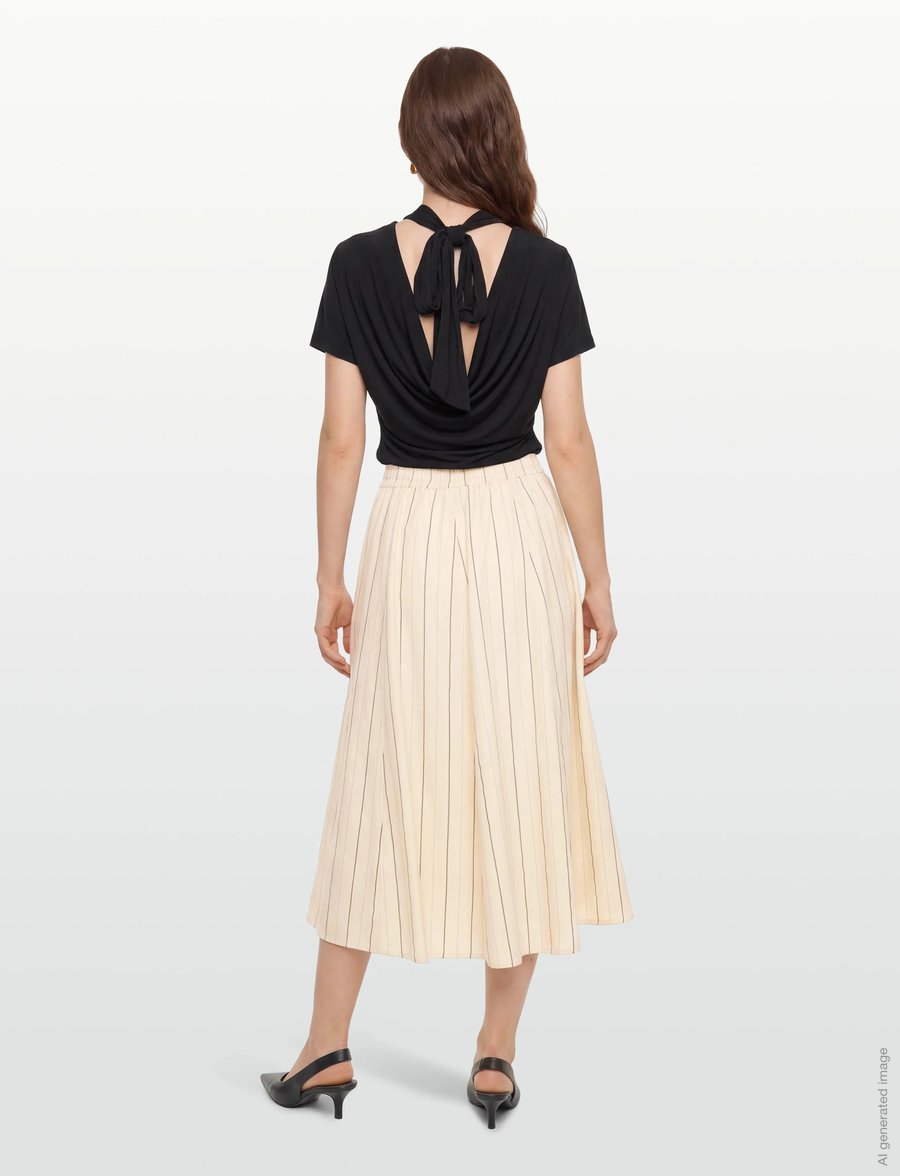 Rue de Tokyo - PILAR STRIPED TENCEL - maxi nederdele - ecru black stripe - 4