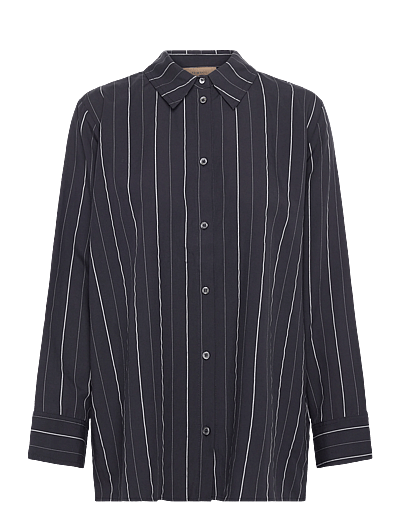 Rue de Tokyo SEIRA STRIPED TENCEL - Pikkade varrukatega särgid - DARK NAVY STRIPE / navy
