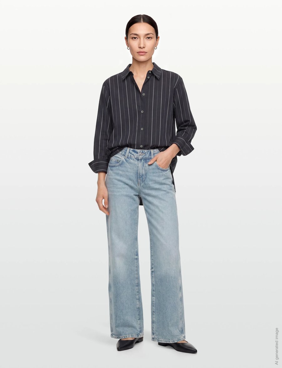 Rue de Tokyo - SEIRA STRIPED TENCEL - denim shirts - dark navy stripe - 0