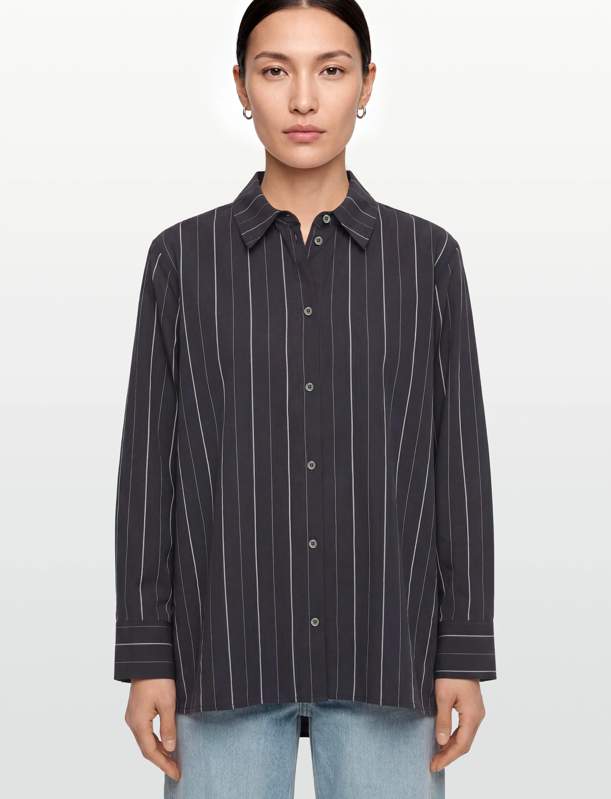 Rue de Tokyo - SEIRA STRIPED TENCEL - denim shirts - dark navy stripe - 3