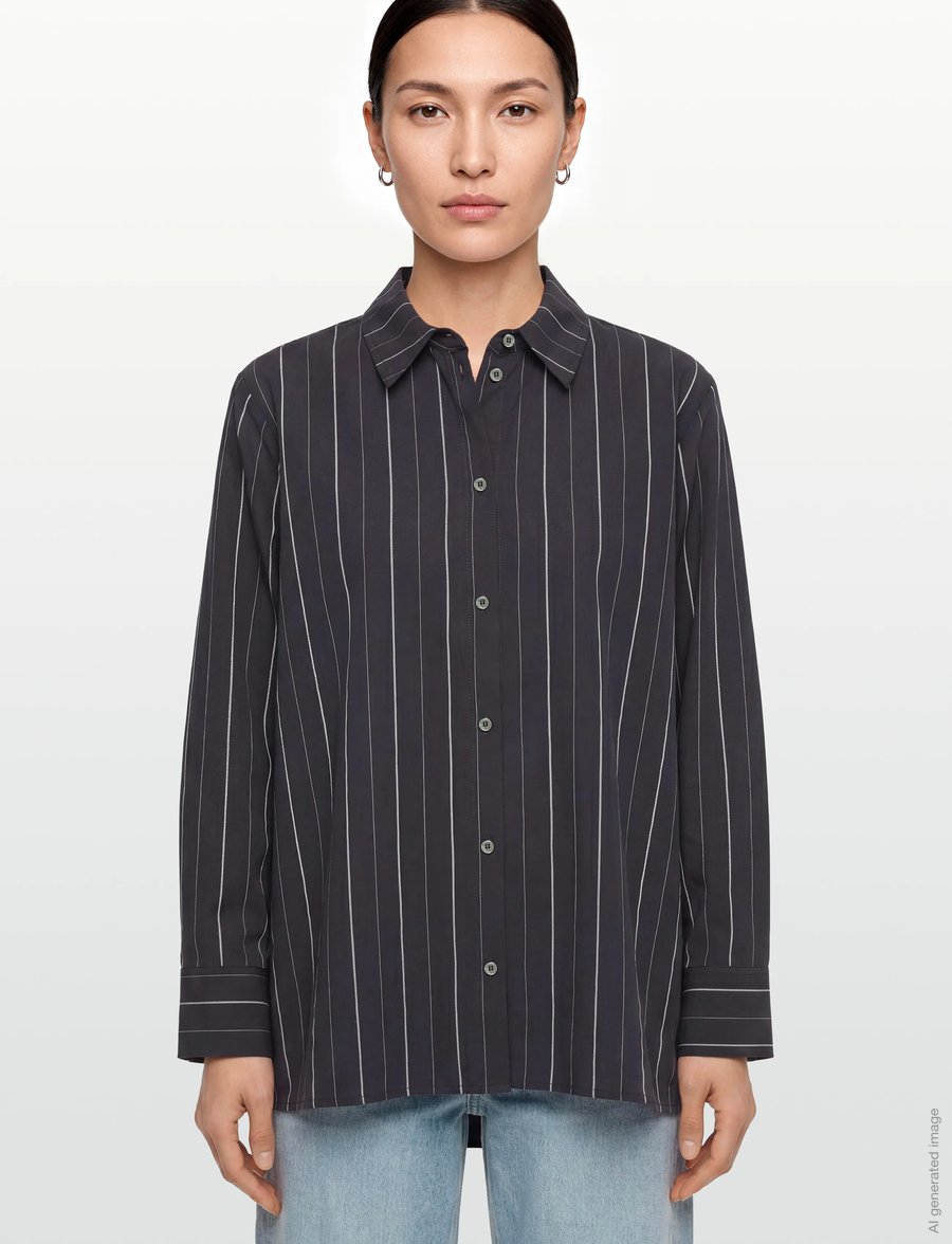 Rue de Tokyo - SEIRA STRIPED TENCEL - denim shirts - dark navy stripe - 3