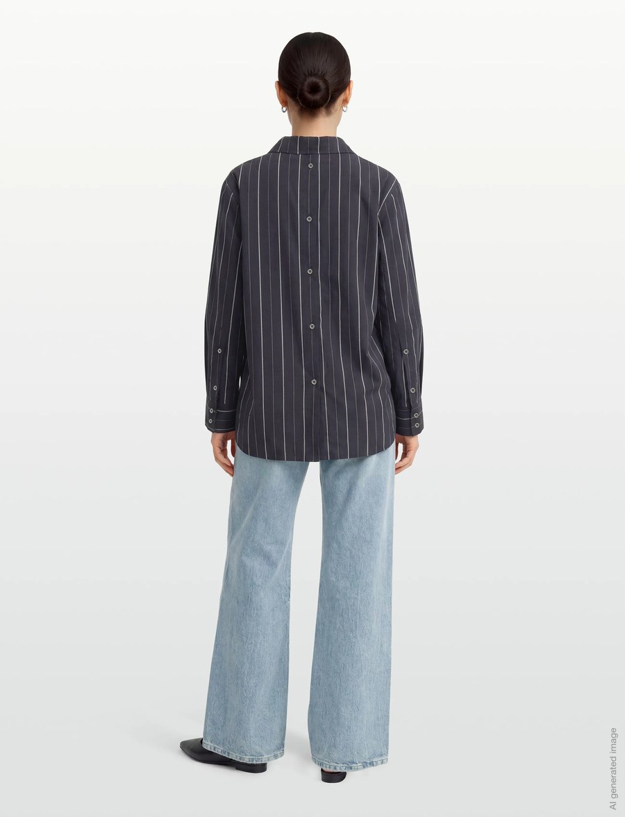 Rue de Tokyo - SEIRA STRIPED TENCEL - denim shirts - dark navy stripe - 4